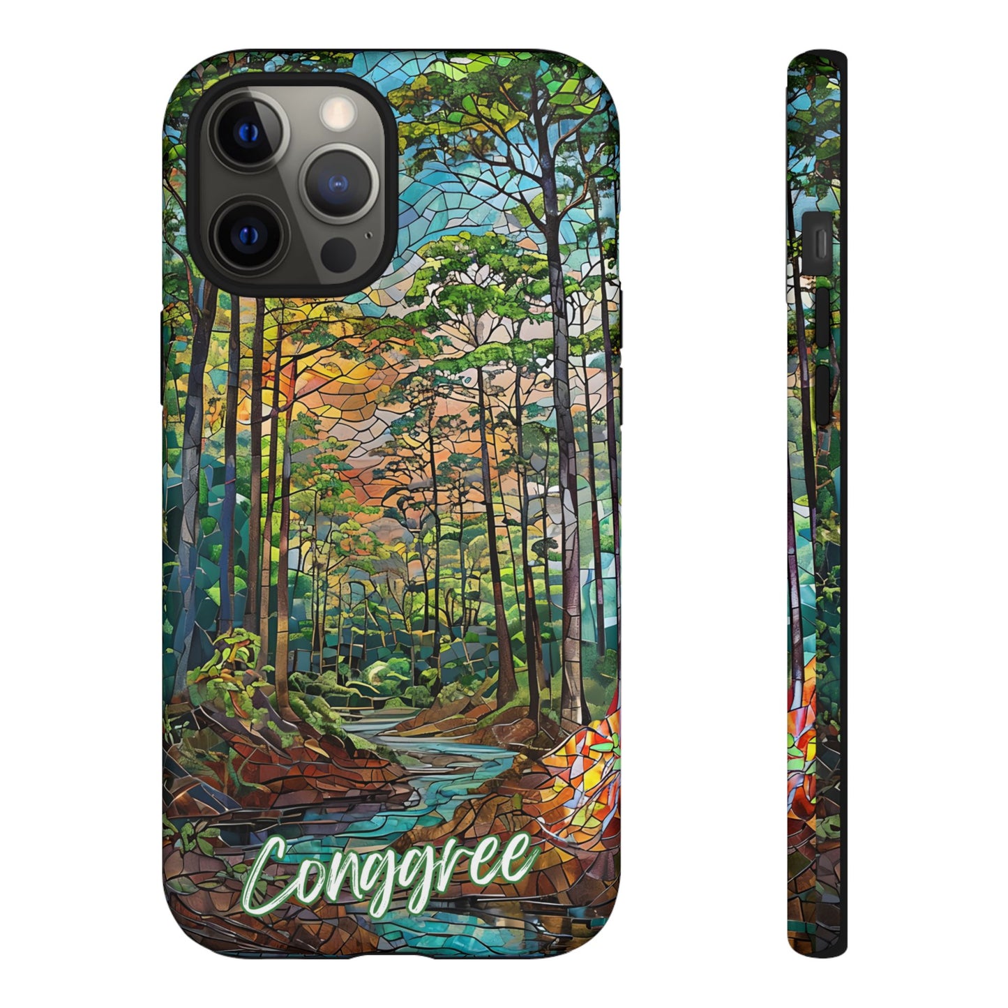 Congaree Mosaic Tough Phone Case - Lush Swamp Forest Art, Southeast Nature Aesthetic, Compatible with iPhone, Galaxy, and Google Phones