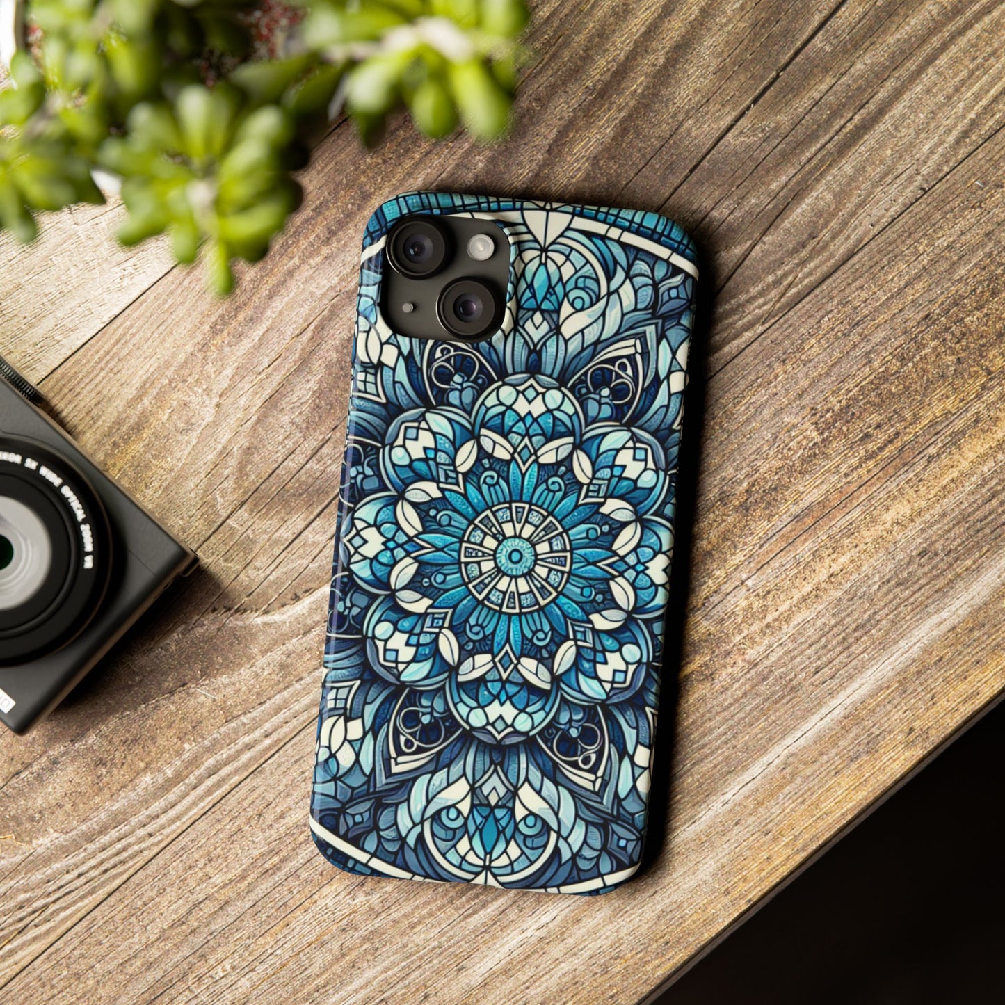 Decorative Slim Phone Case - Blue Mandala Design, Gift for Her, Phone Accessories, Boho Style, Unique Cell Phone Cover, Trendy Tech