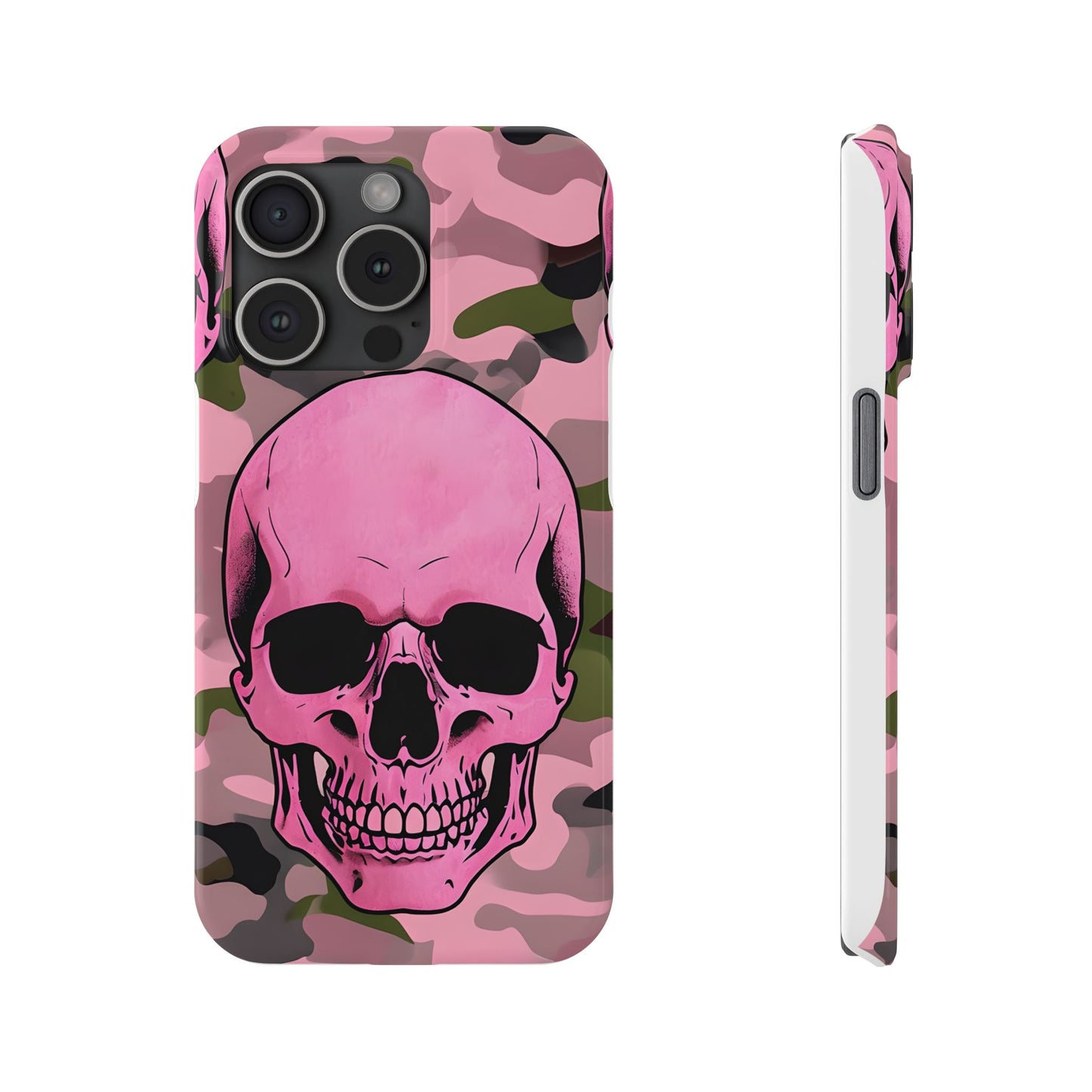 Pink Camo Skull Phone Case, Slim Case for iPhone, Edgy Phone Accessory, Unique Gift for Her, Trendy Tech Lover