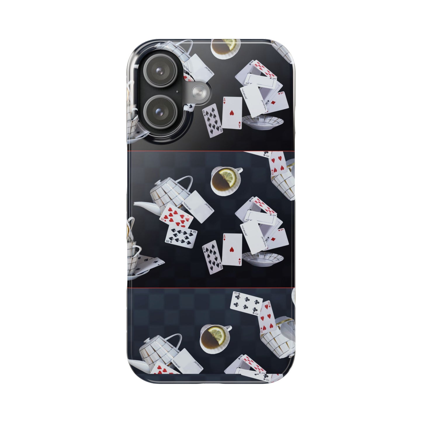 Alice in Wonderland Cards Slim Phone Case, Mad Hatter Tea Party iPhone 16 17 Cover, Fantasy Playing Cards Galaxy Google Protection