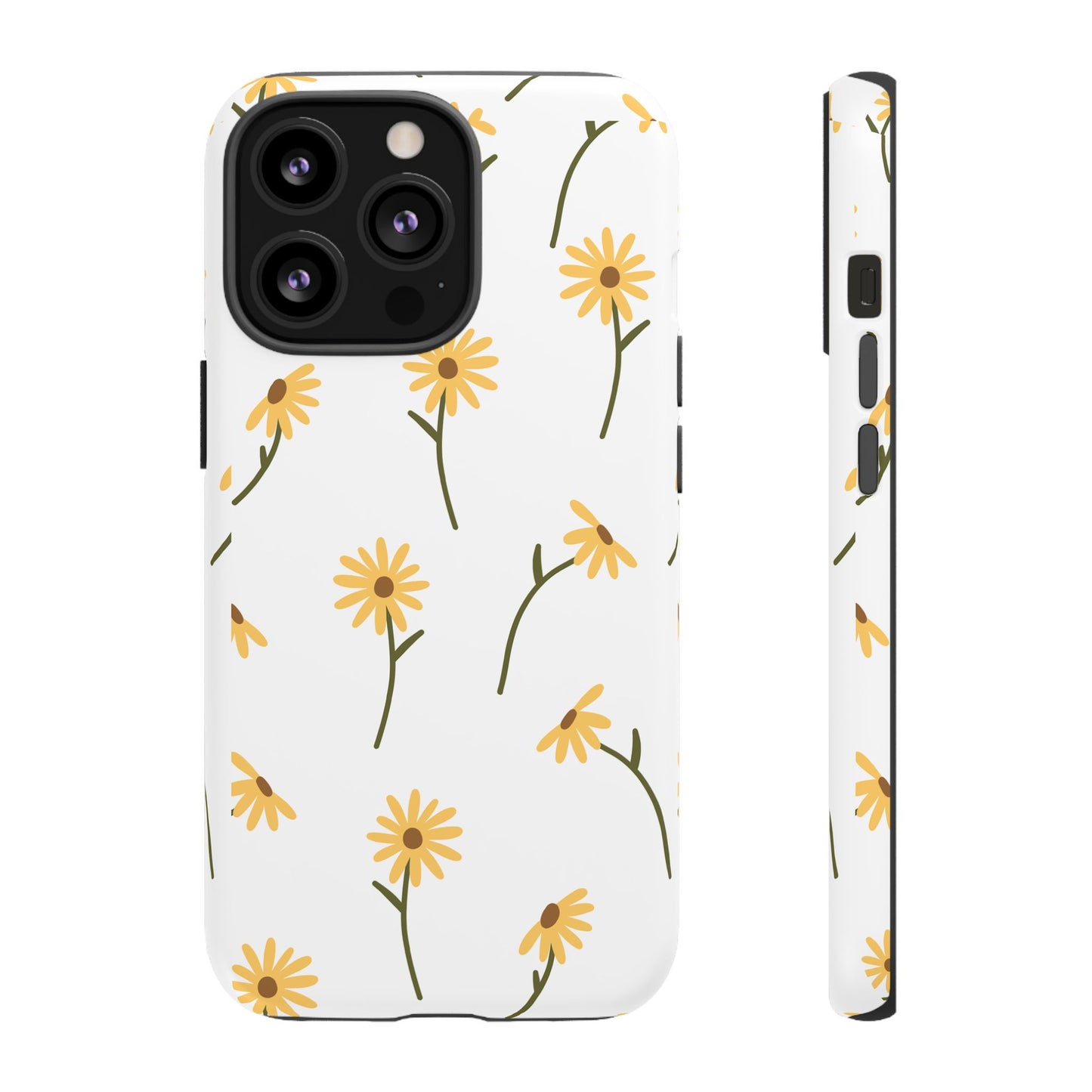 Sunflower Floral Tough Phone Case - Minimal Daisy-Inspired Print, Simple Botanical Aesthetic, Compatible with iPhone, Galaxy, and Google