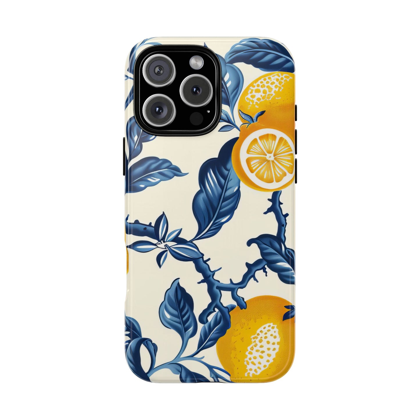 Chic Mediterranean Lemon Phone Case, Elegant Gift for Mom or Sister, Tough Case Compatible with iPhone 16 pro plus 15 14 13 12 11 10 9 8 X