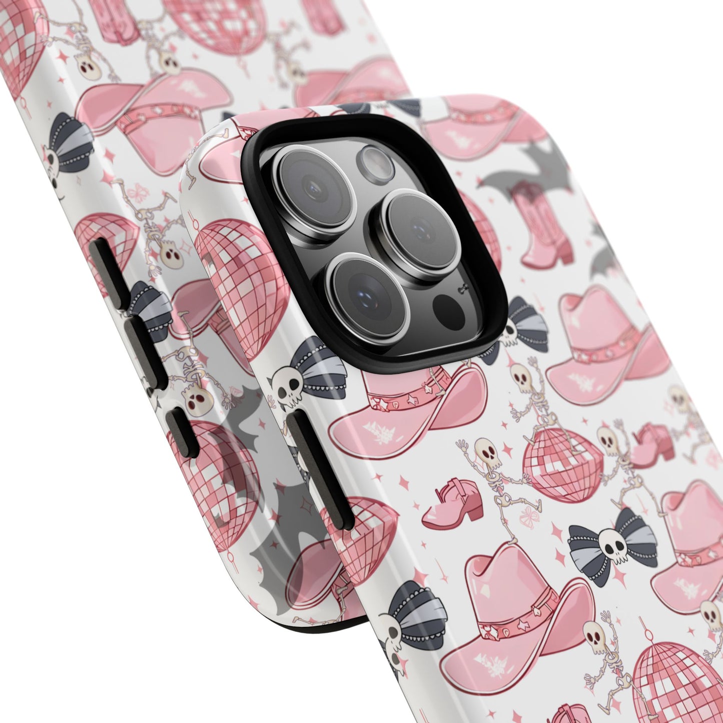 Pink Cowgirl Skeleton Phone Case, Spooky Western Disco Ball Phone Cover, Halloween Rodeo Aesthetic Case, Goth Country Girl Accessory