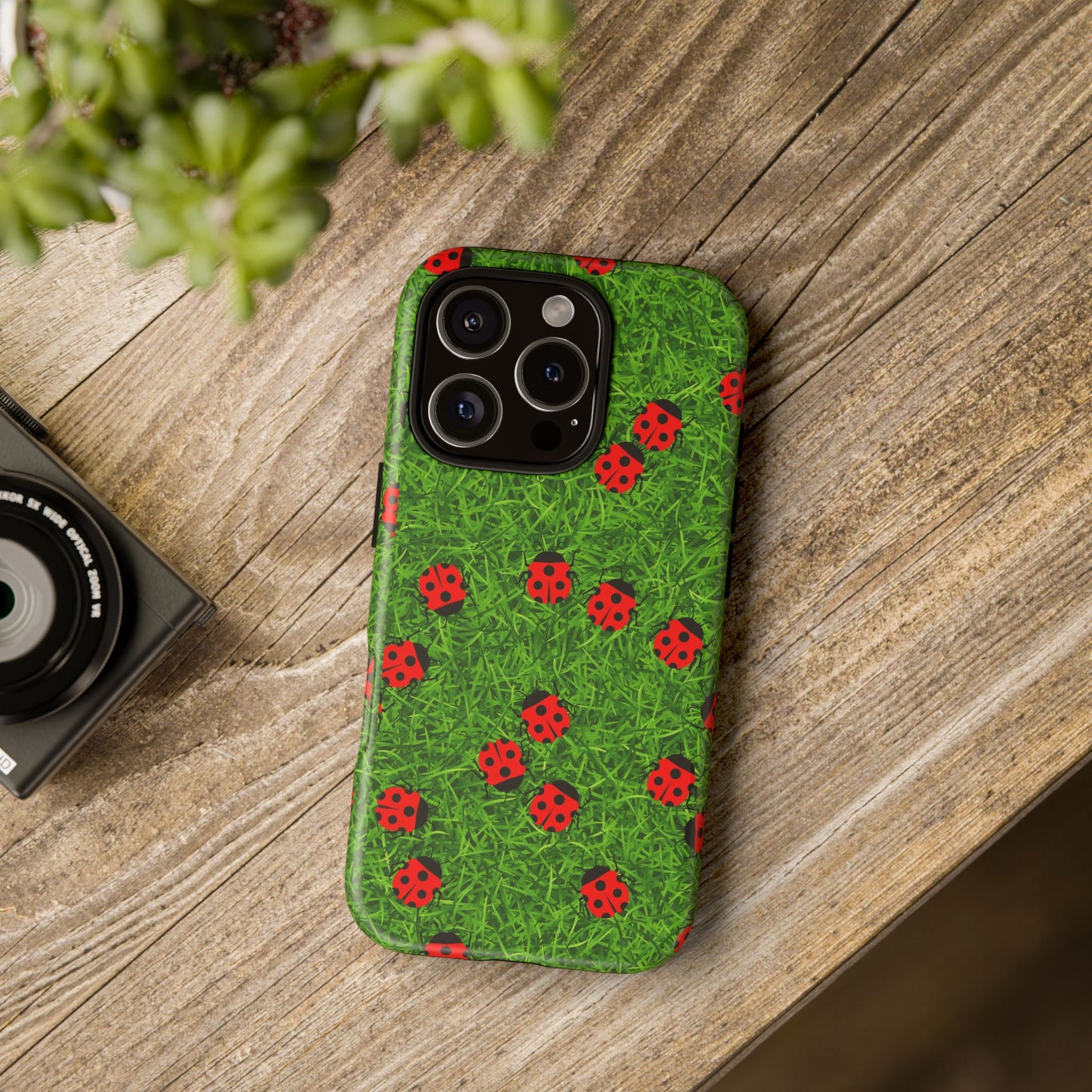 Ladybug Tough Phone Case - Cute Insect Aesthetic, Nature Pattern Art Design, Compatible with iPhone, Galaxy, and Google Phones