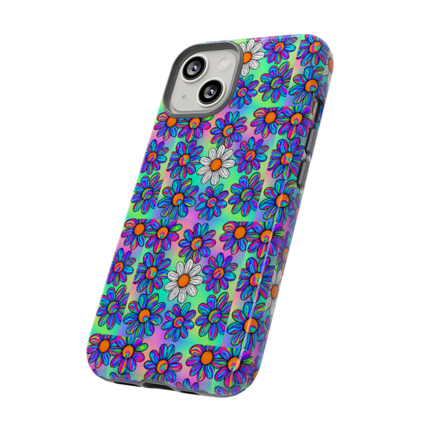 Trippy Daisy Tough Phone Case - Psychedelic Floral Aesthetic, Colorful Groovy Design, Compatible with iPhone, Galaxy, and Google Phones