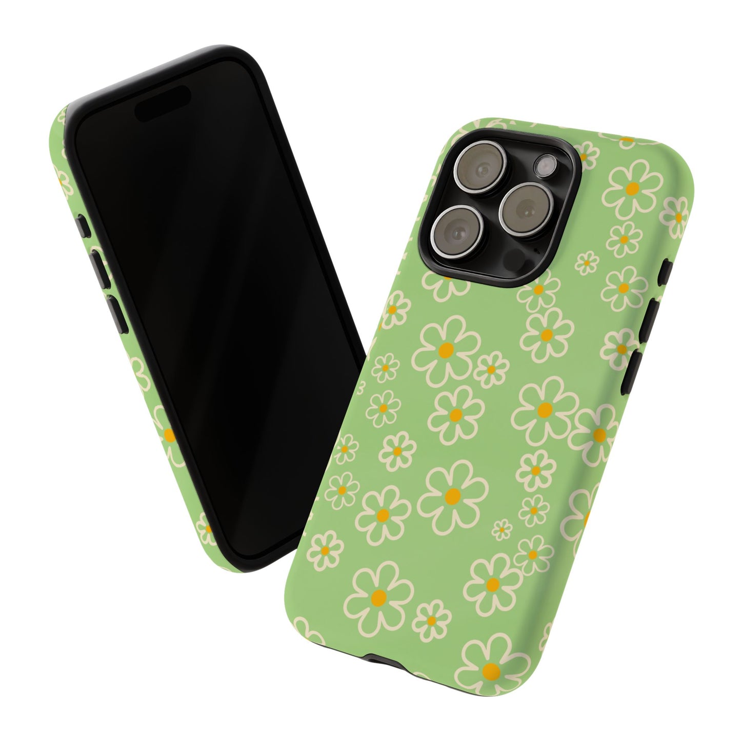 Minimal Daisy Flower Tough Phone Case - Retro Coquette Floral Print, Cute Soft Aesthetic, Compatible with iPhone, Galaxy, and Google Phones