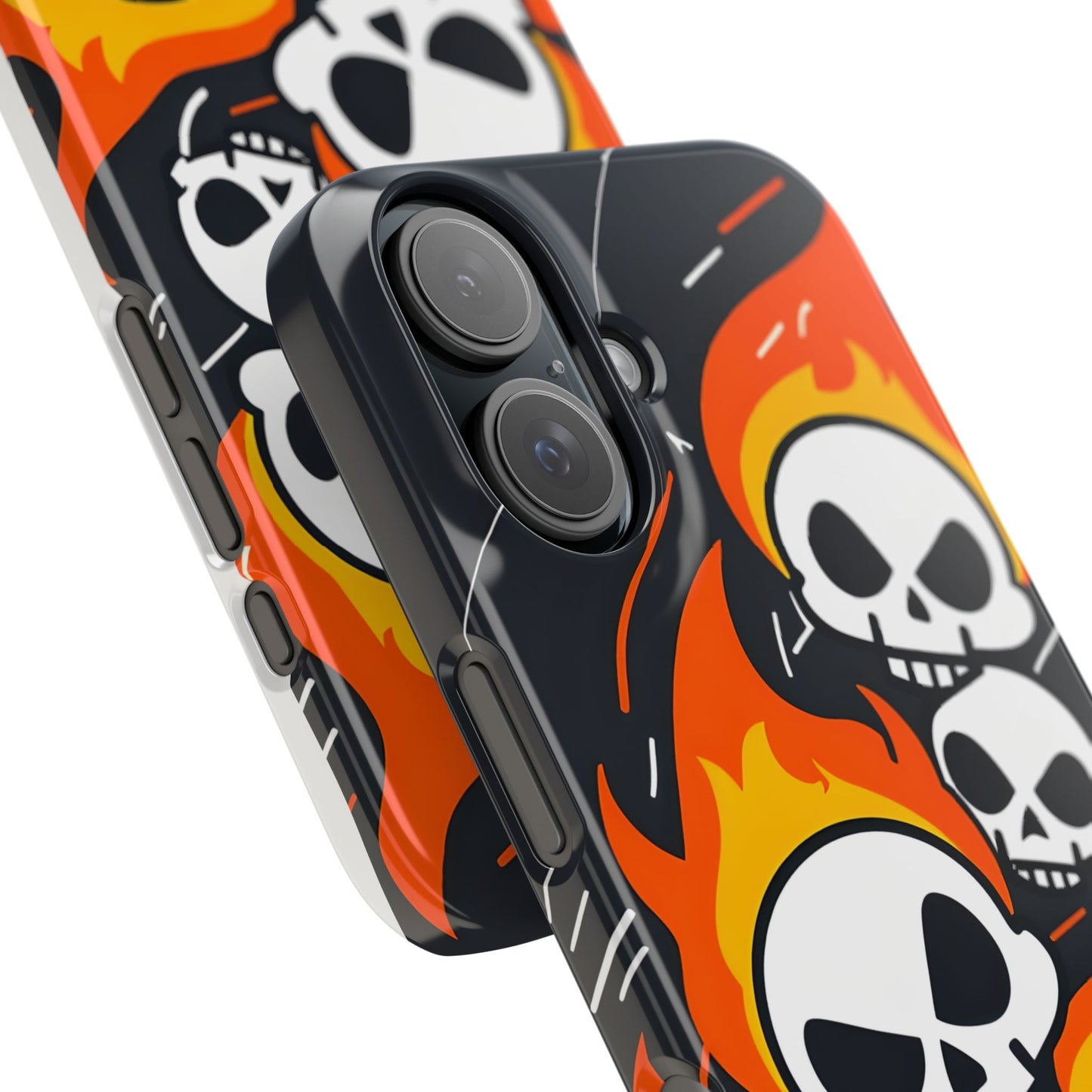 Flaming Skulls Slim Phone Case, Y2K Alt Halloween Aesthetic, Creepy Cute Cartoon Style, Stylish Music Lovers, Perfect Gift for Halloween