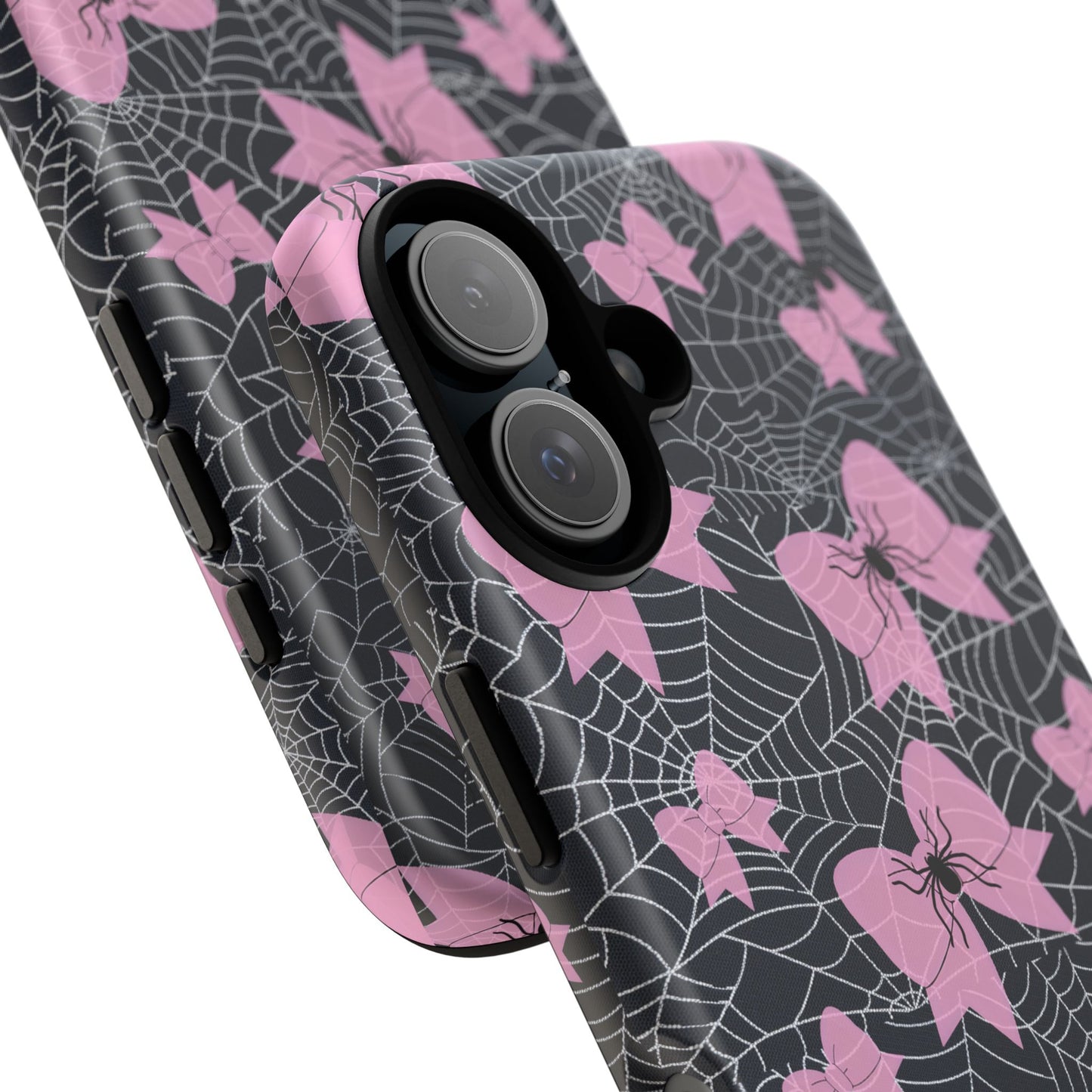 Pink Spider Bow Phone Case, Goth Coquette Spiderweb Phone Cover Creepy Cute Halloween Aesthetic Case Spooky Glam Girl Accessory for Alt Fans