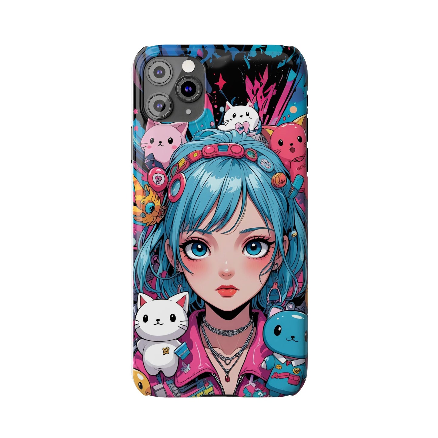 Y2K Anime Girl Slim Phone Case - Cute Maximalist Aesthetic, Kawaii Vaporwave Style, Pop Culture Lovers and Special Occasions