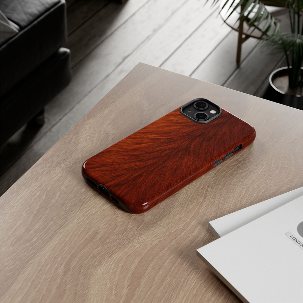 Red Panda Print Tough Phone Case, Animal Print, Protective Faux Skin Style Cover Compatible with iPhone 17, 16, 15, 14, 13, Galaxy, Google