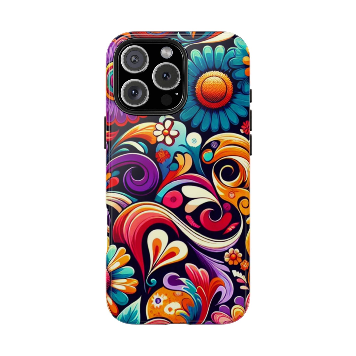 Boho Stained Glass Floral Phone Case, Colorful Vibrant Swirl Art Design compatible with iPhone and Samsung, Stylish Tough Protective Cover