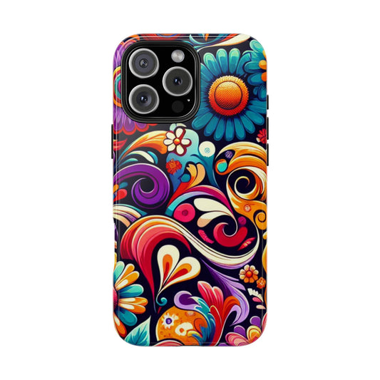 Boho Stained Glass Floral Phone Case, Colorful Vibrant Swirl Art Design compatible with iPhone and Samsung, Stylish Tough Protective Cover