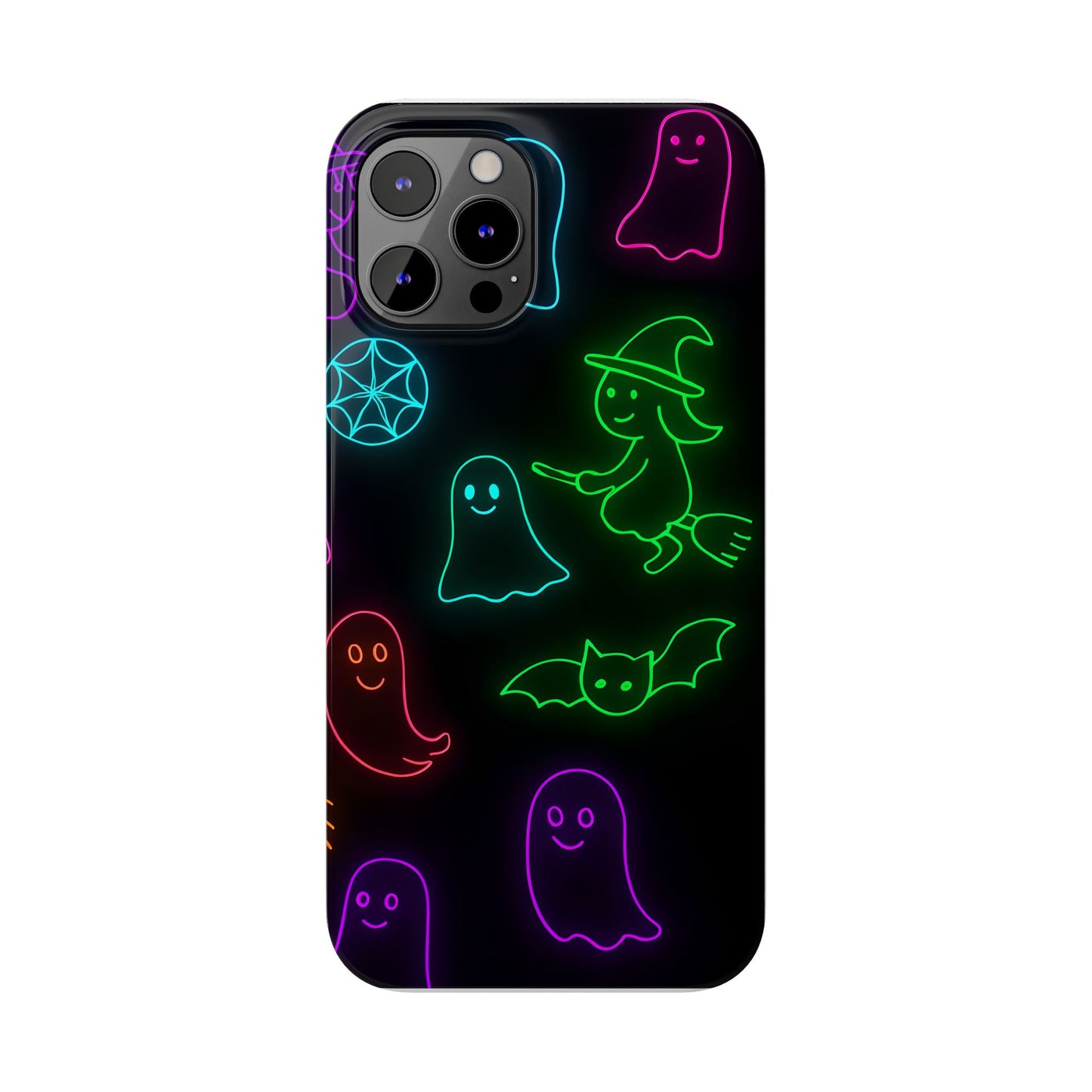 Neon Halloween Phone Case, Cute Ghost Witch Aesthetic Slim Phone Case, Compatible with iPhone, Galaxy, Google