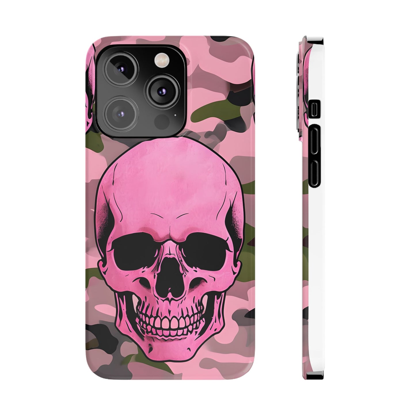Pink Camo Skull Phone Case, Slim Case for iPhone, Edgy Phone Accessory, Unique Gift for Her, Trendy Tech Lover