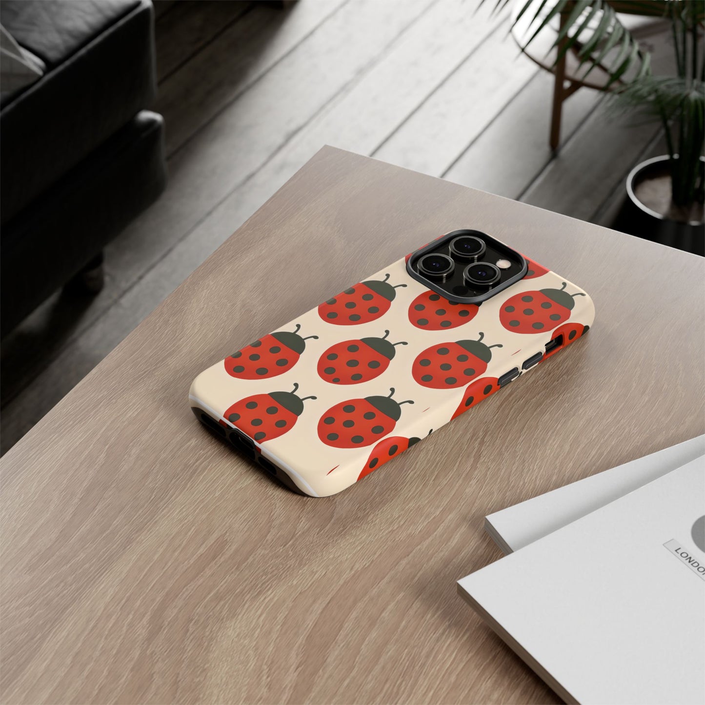 Cute Ladybug Tough Phone Case - Red and Black Insect Pattern, Nature-Inspired Design, Compatible with iPhone, Galaxy, and Google Phones