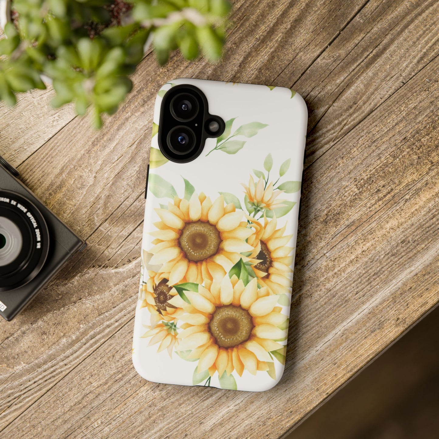 Sunflower Floral Tough Phone Case - Watercolor Botanical Art, Bright Nature Aesthetic, Compatible with iPhone, Galaxy, and Google Phones