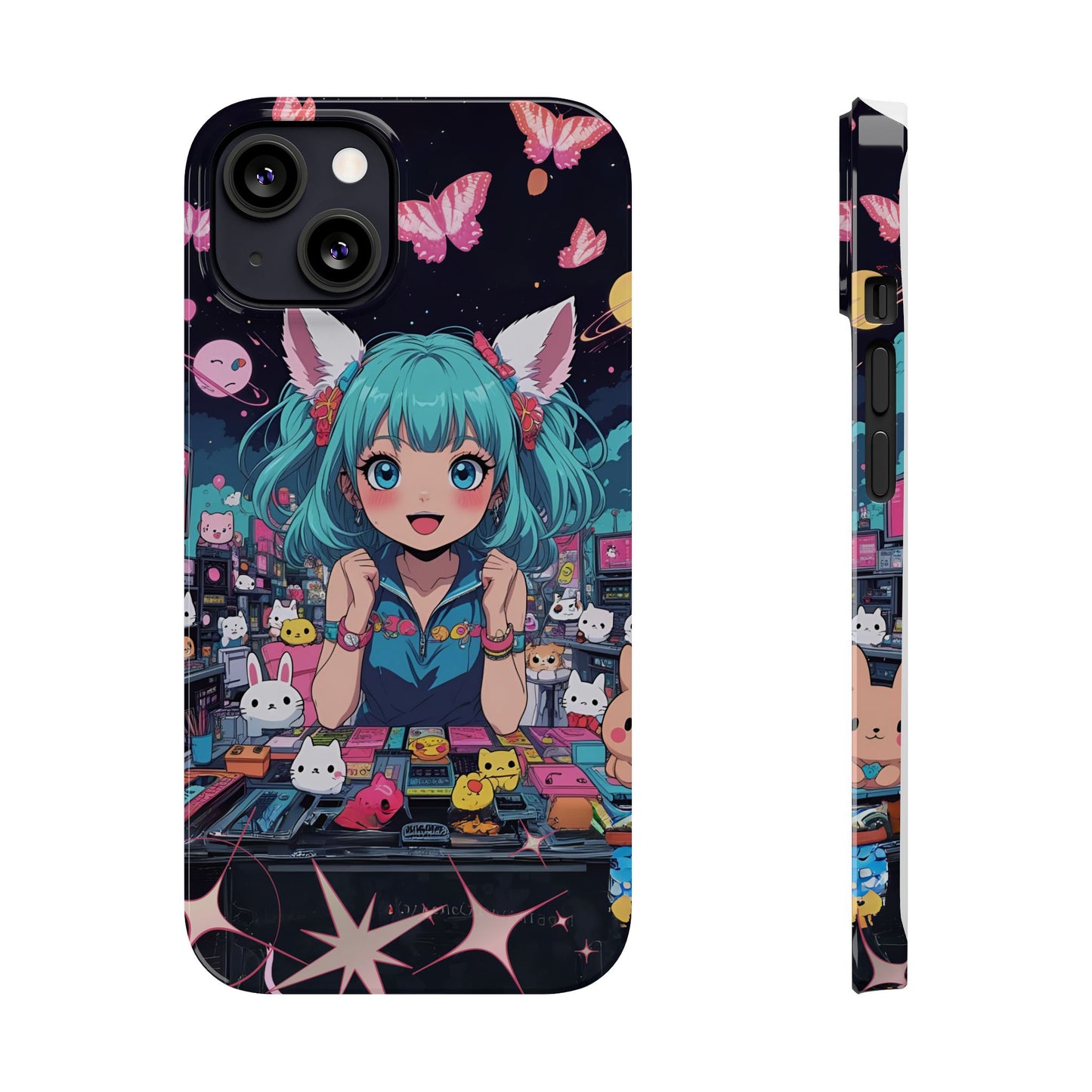 Y2K Anime Girl Slim Phone Case, Kawaii Vaporwave Style, Cute Maximalist Aesthetic, Anime Design, Slim Protection, Aesthetic Accessory