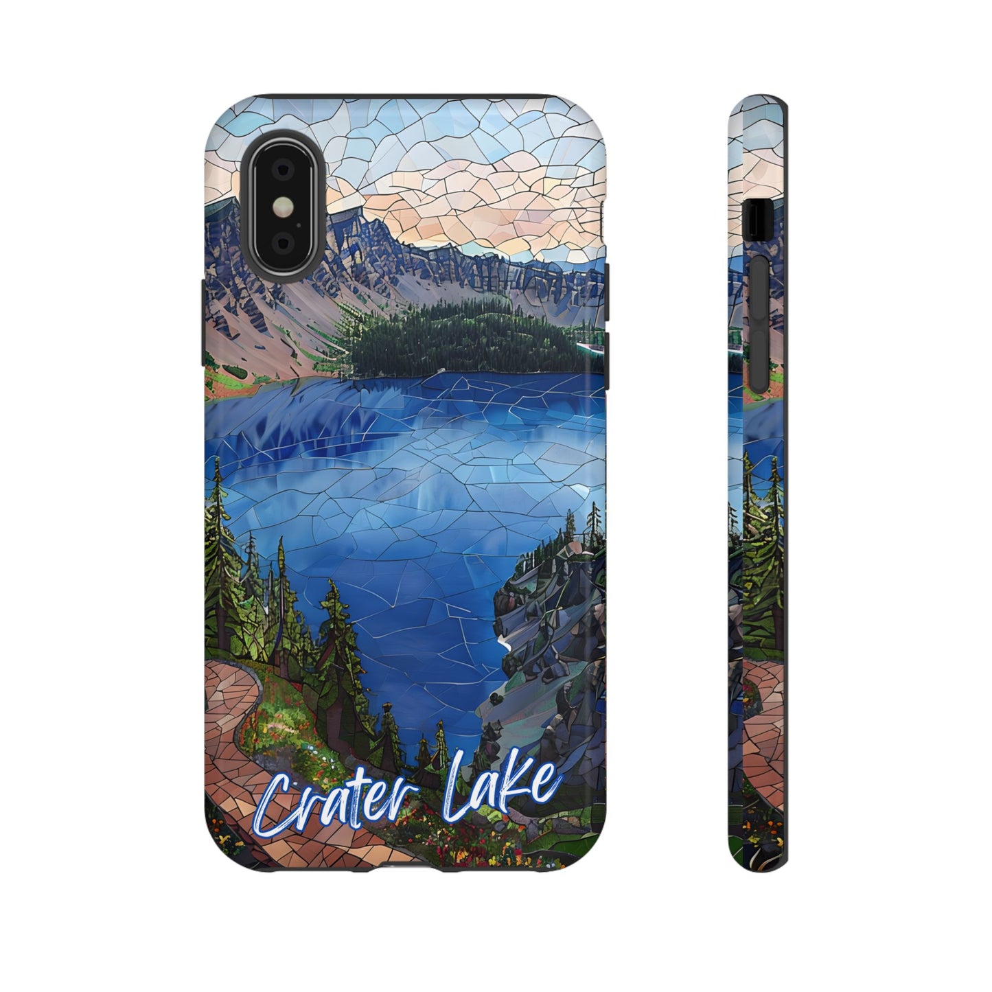 Crater Lake  National Park Oregon  Phone Case, Mosaic Phone Case, Mountain Nature Art, National Park Gift, Scenic Forest Phone Cover