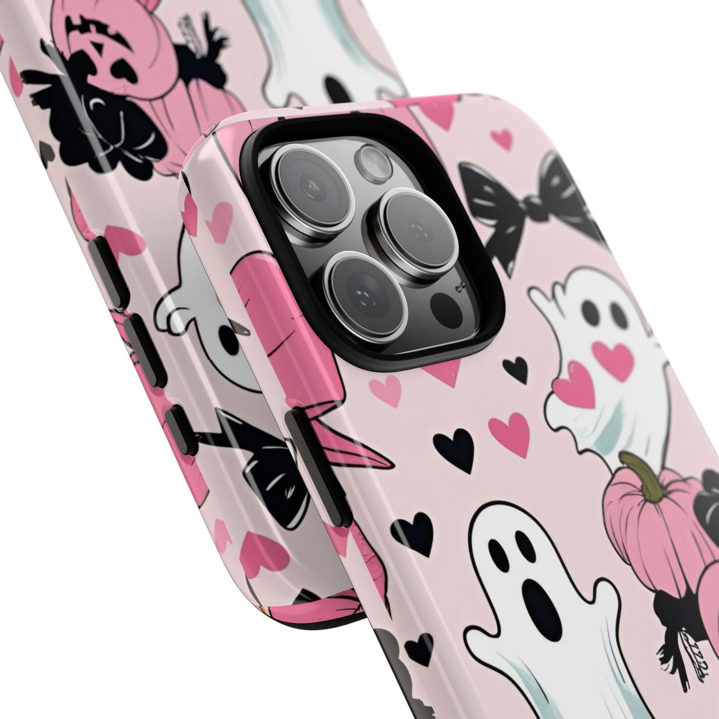 Summerween White Ghosts Phone Case, Coquette bows, hearts Phone Cover, Cute Halloween Aesthetic Case, Pink Bow Glam Girl Accessory