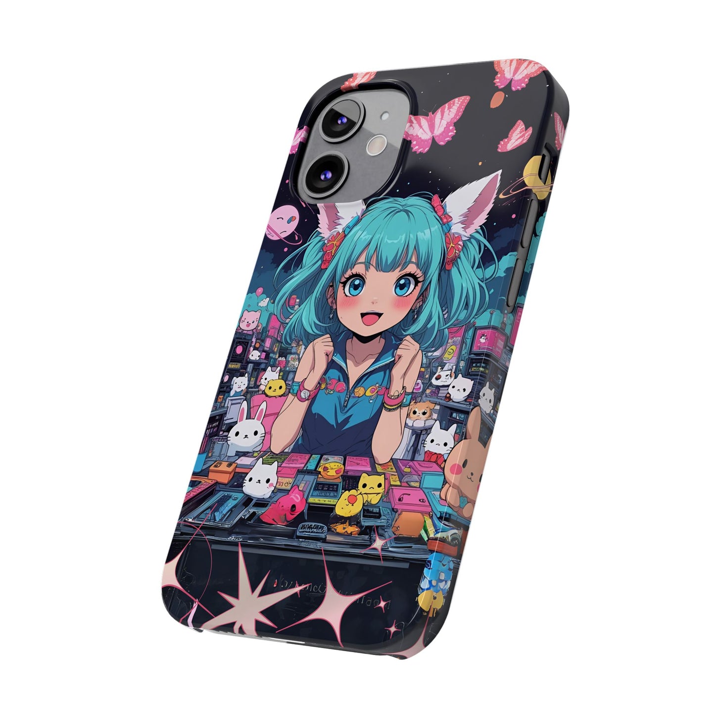 Y2K Anime Girl Slim Phone Case, Kawaii Vaporwave Style, Cute Maximalist Aesthetic, Anime Design, Slim Protection, Aesthetic Accessory