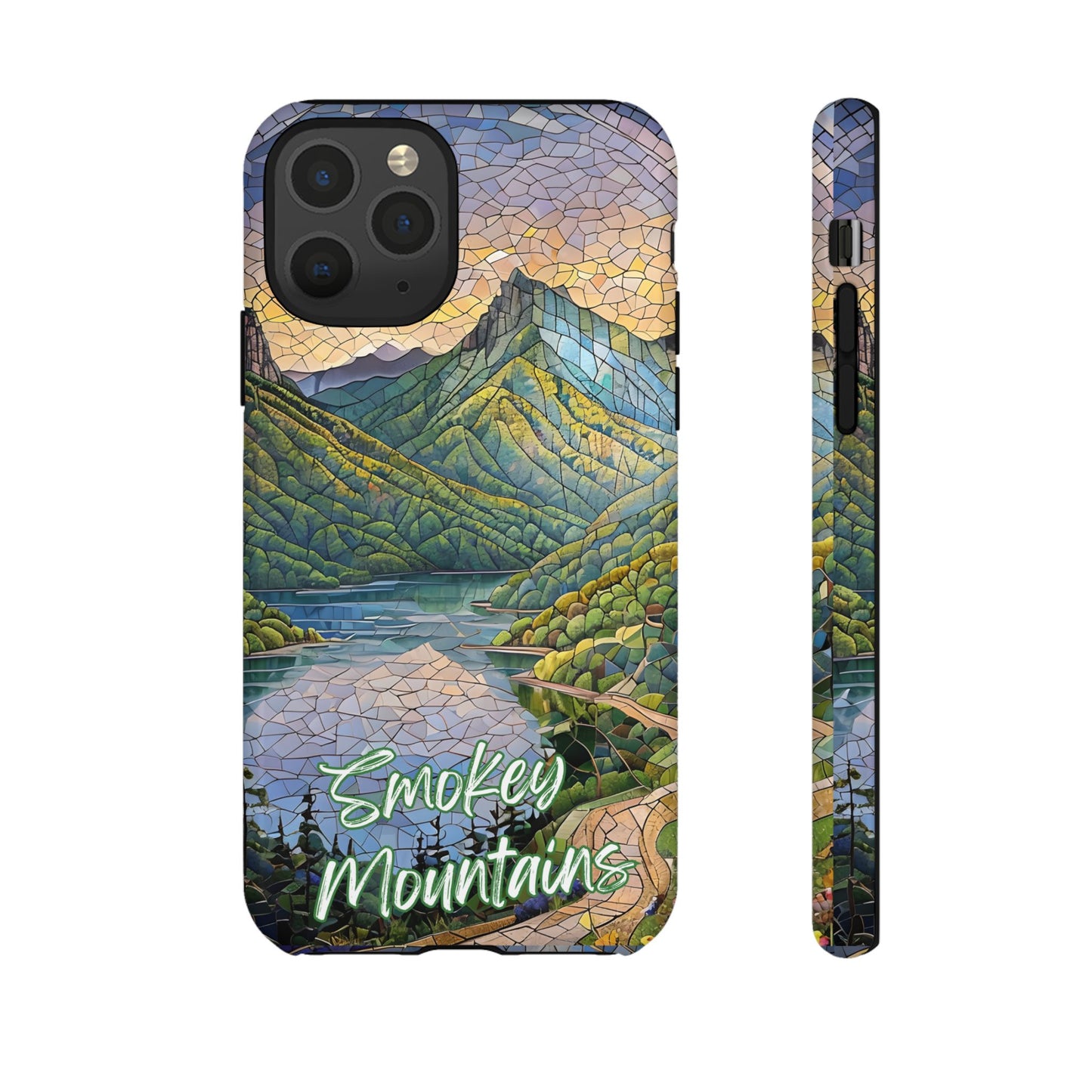 Great Smoky Mountains Mosaic Tough Phone Case Misty Mountain Forest Art, Nature Aesthetic, Compatible with iPhone, Galaxy, and Google Phones
