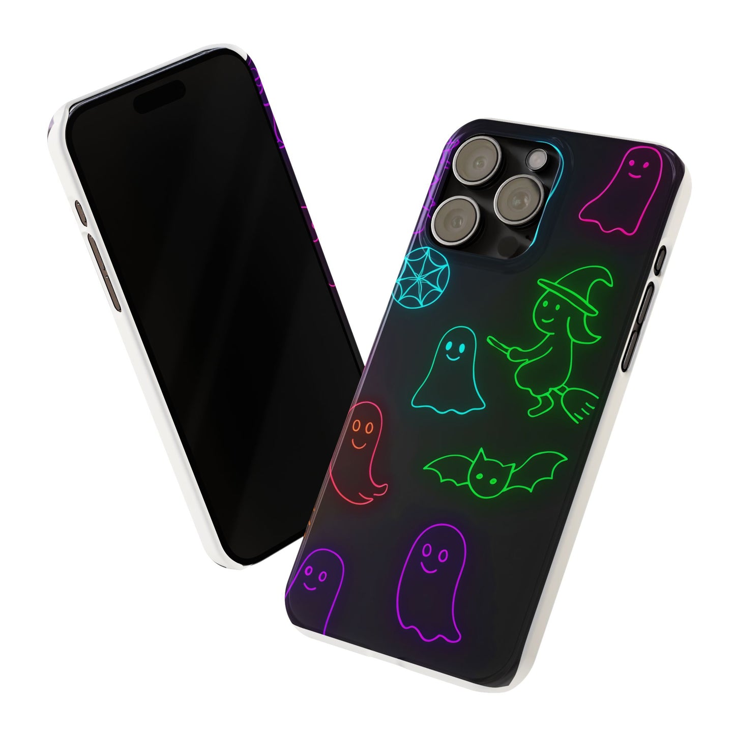 Neon Halloween Phone Case, Cute Ghost Witch Aesthetic Slim Phone Case, Compatible with iPhone, Galaxy, Google