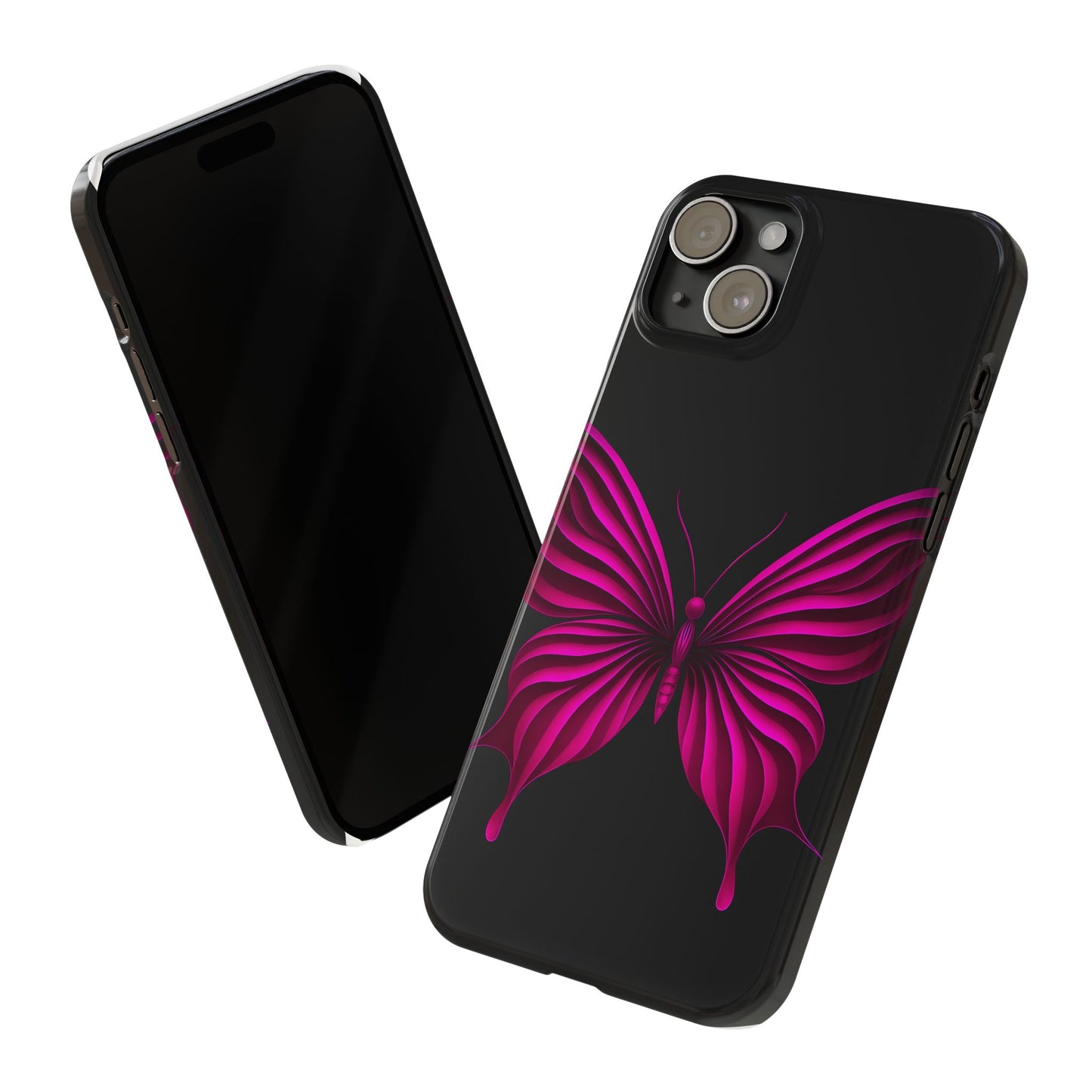 Pink Butterfly Phone Case, Elegant Insect Art, Black Aesthetic Slim Phone Case Compatible with iPhone, Galaxy, Google