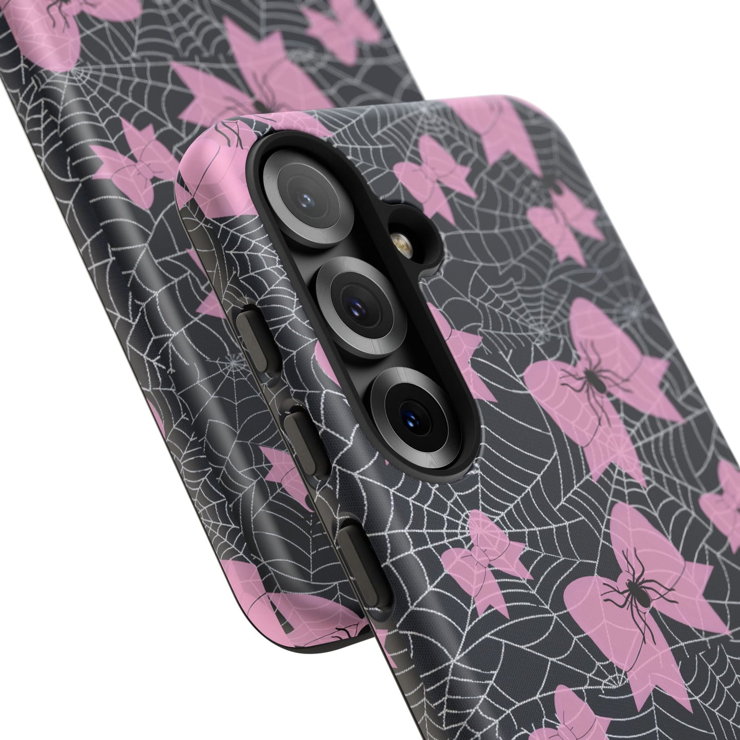 Pink Spider Bow Phone Case, Goth Coquette Spiderweb Phone Cover Creepy Cute Halloween Aesthetic Case Spooky Glam Girl Accessory for Alt Fans