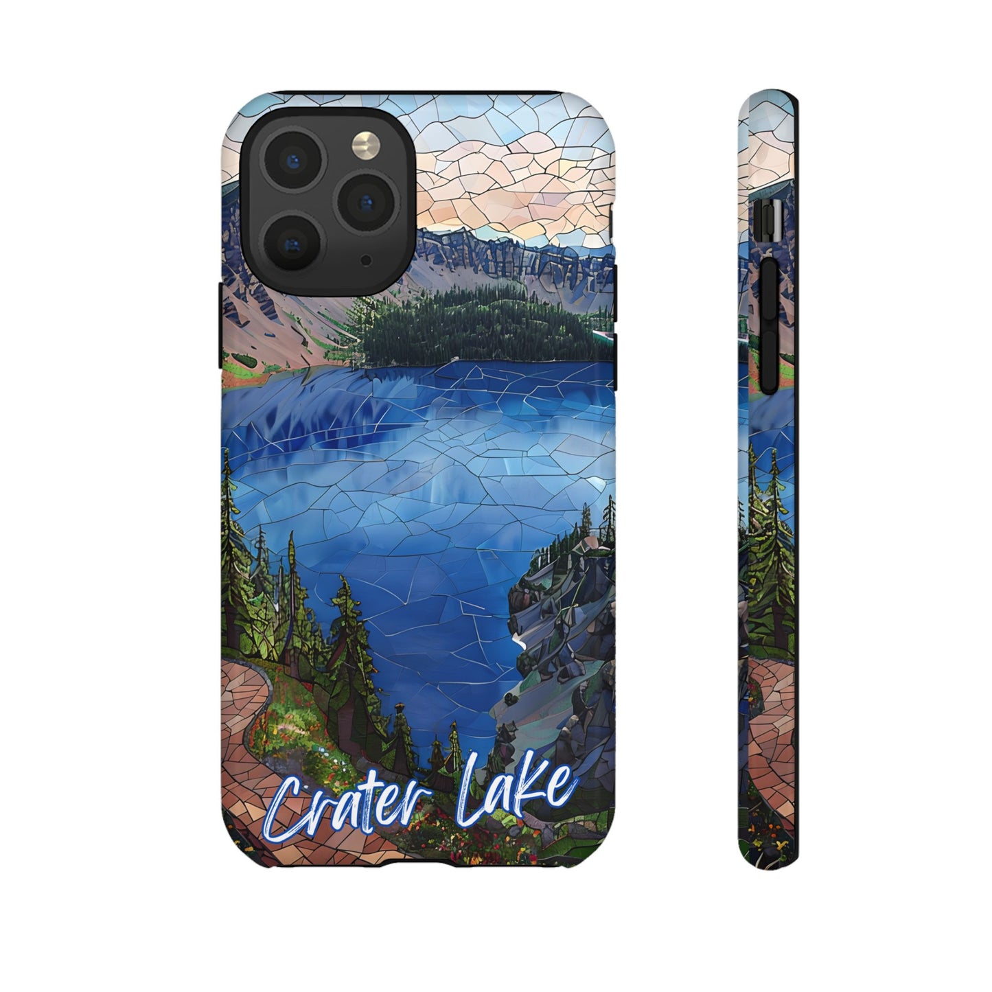 Crater Lake  National Park Oregon  Phone Case, Mosaic Phone Case, Mountain Nature Art, National Park Gift, Scenic Forest Phone Cover
