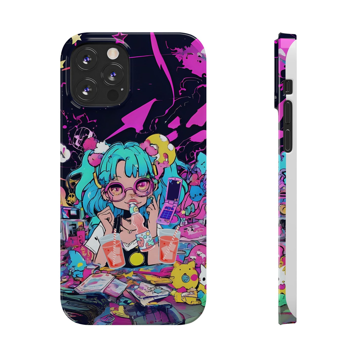 2K Anime Girl Slim Phone Case - Kawaii Vaporwave Style, Cute Maximalist Aesthetic, Cute Phone Covers, Unique Gifts for Teens