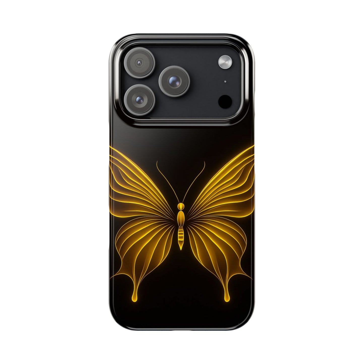 Golden Butterfly Phone Case, Elegant Insect Art, Black Aesthetic Slim Phone Case Compatible with iPhone, Galaxy, Google