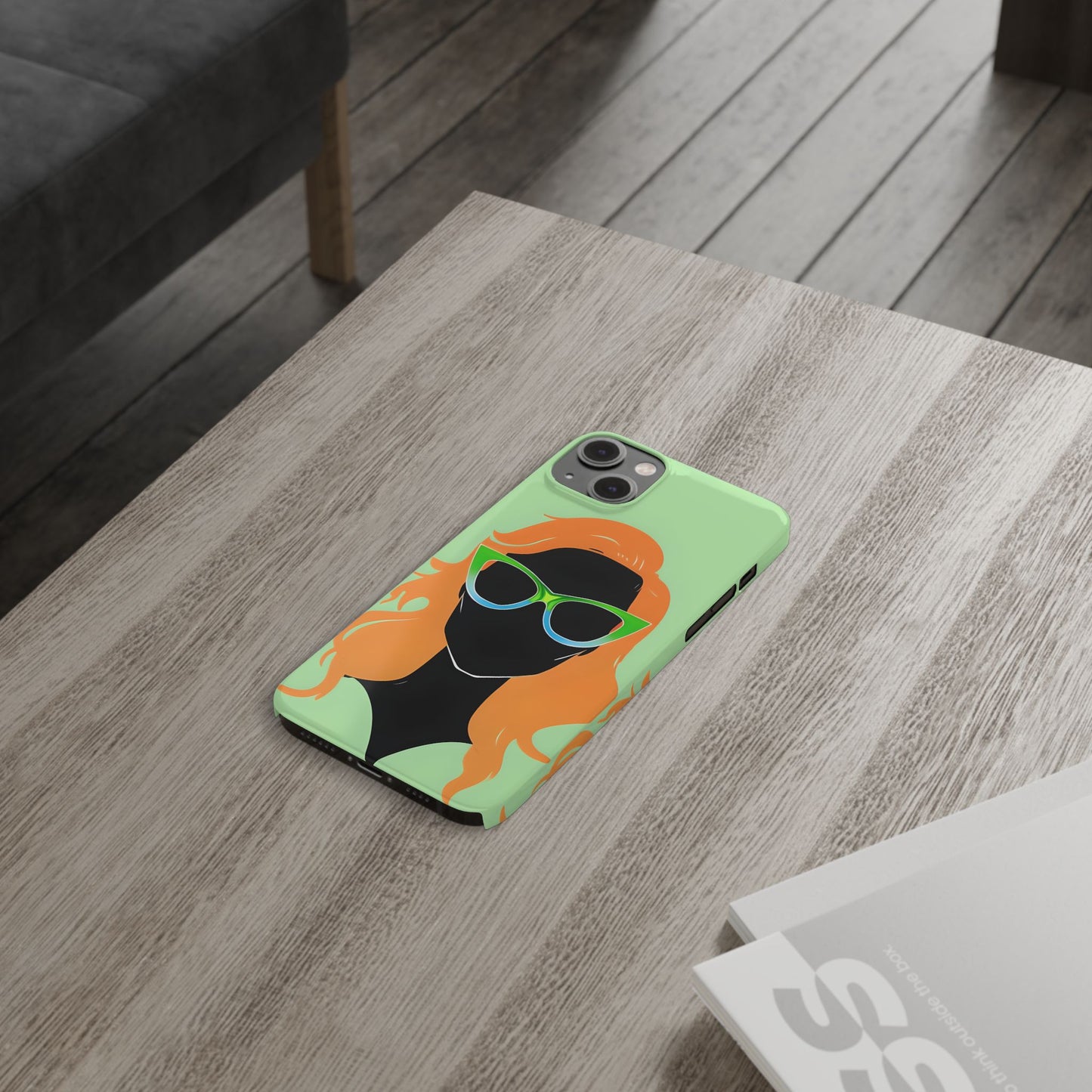 Ginger Woman Slim Phone Case, Irish Green Sunglasses Portrait, St Patricks Day Redhead Art Cover Compatible with iPhone