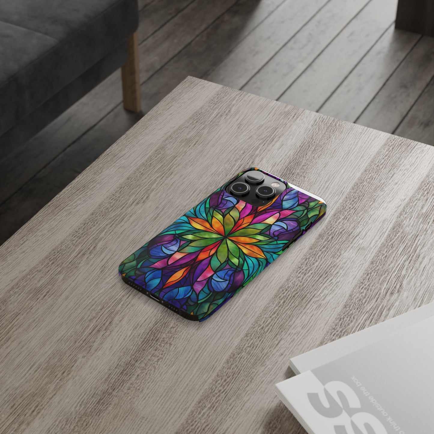 Vibrant Floral Slim Phone Cases, Colorful Cell Phone Cover, Stained Glass Design, Unique Gift for Her, Artistic Accessories, Phone Case