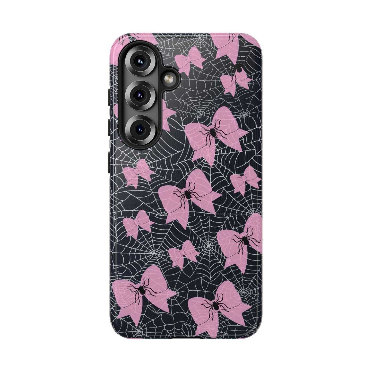 Pink Spider Bow Phone Case, Goth Coquette Spiderweb Phone Cover Creepy Cute Halloween Aesthetic Case Spooky Glam Girl Accessory for Alt Fans