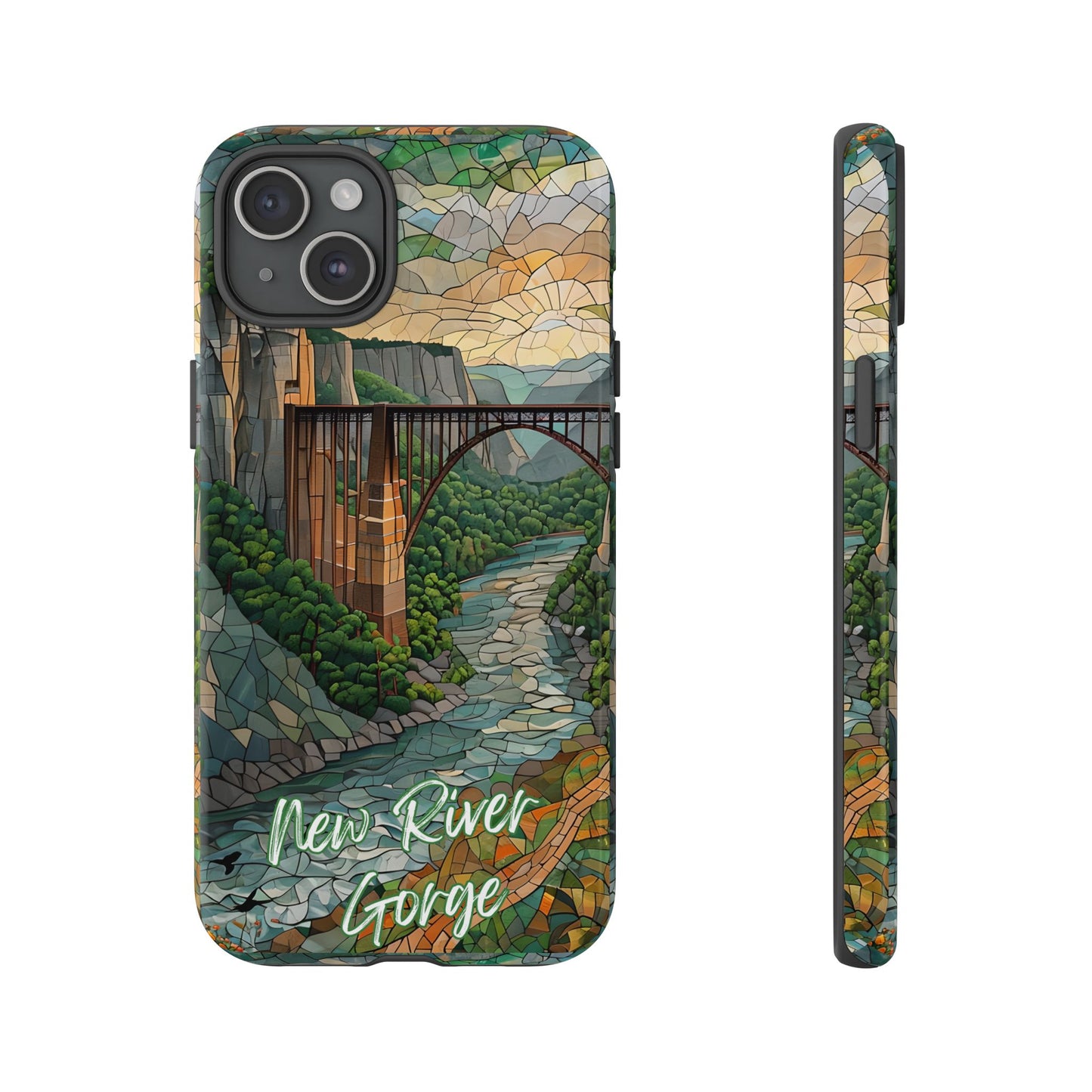 New River Gorge Mosaic Tough Phone Case, Mountain River Landscape Scenic Forest Aesthetic, Compatible with iPhone, Galaxy, and Google Phones