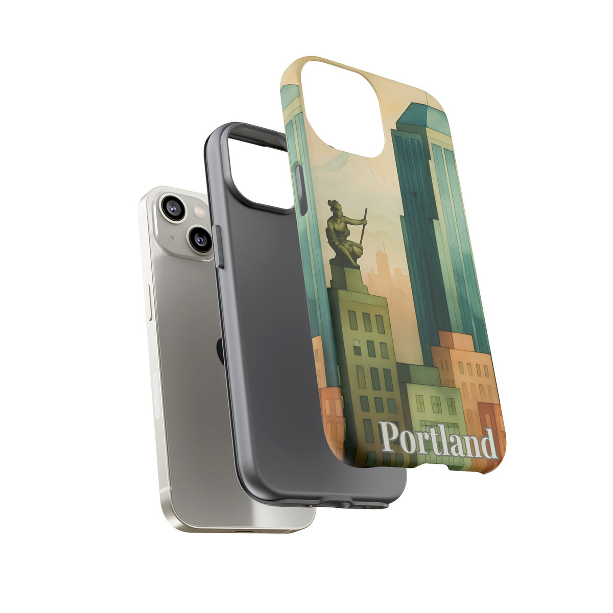 Portland Cityscape Phone Case • Urban Skyline Art Tough Case • Watercolor City Aesthetic • Gift for Travelers • Compatible with iPhone, Galaxy, Google
