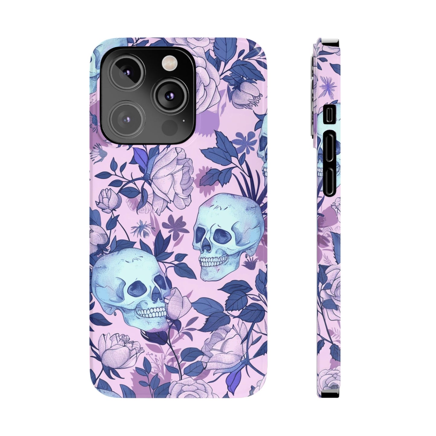 Floral Skull Slim Phone Case - Aesthetic, Trendy, Gift for Goth Lovers, Unique Phone Accessories, Floral Print, Halloween Decor