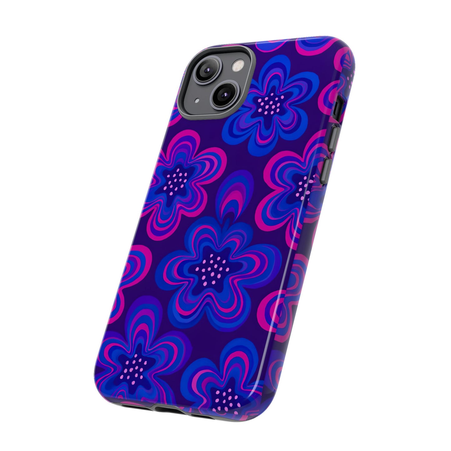 Retro Swirl Flower Tough Phone Case - Groovy Psychedelic Floral Pattern, Funky Vintage Aesthetic, Compatible with iPhone, Galaxy, and Google