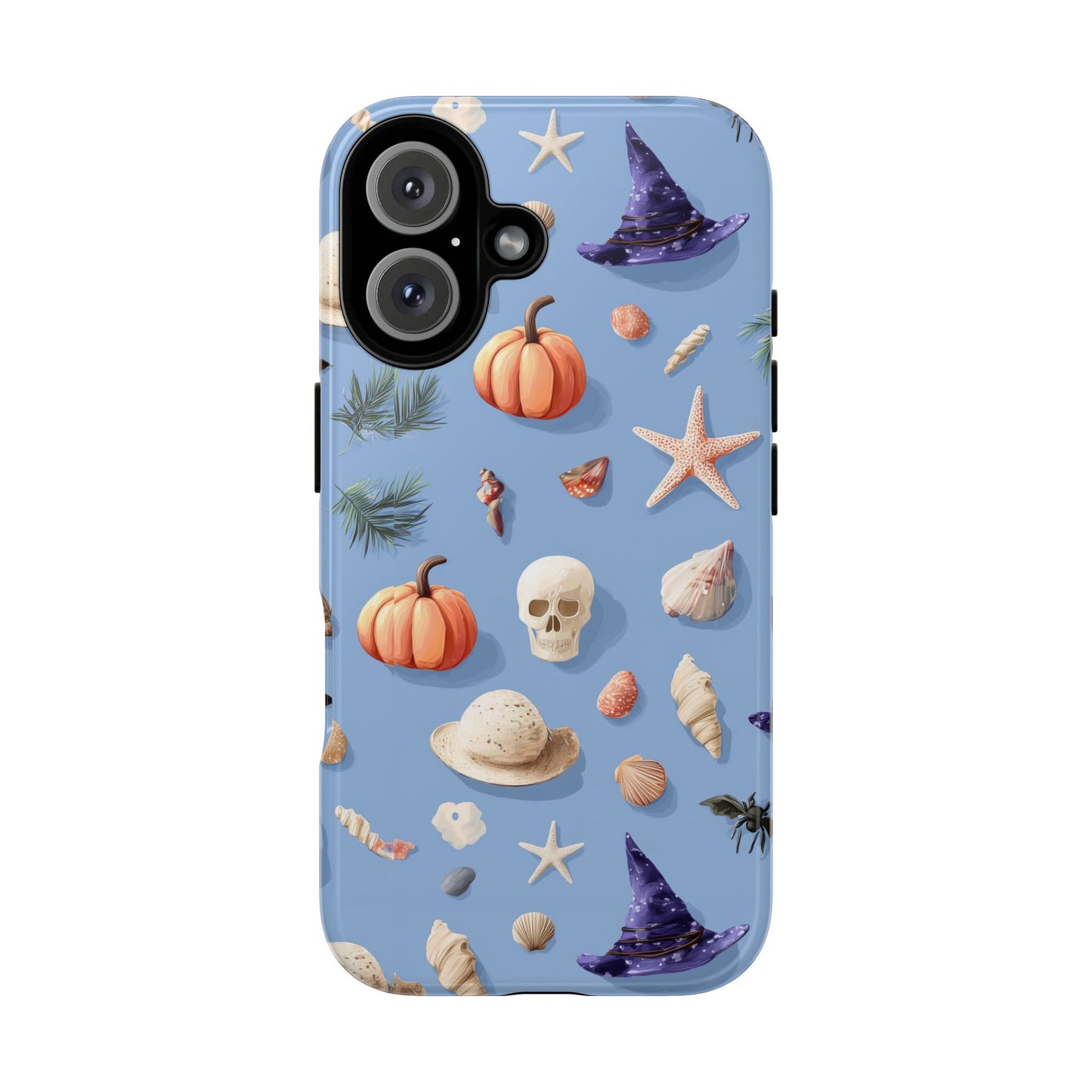 Summerween Halloween Phone Case, Spooky Summer Vibes Cover, Witch Hat Pumpkin Skull Seashell Starfish Beach Aesthetic iPhone Galaxy Pixel
