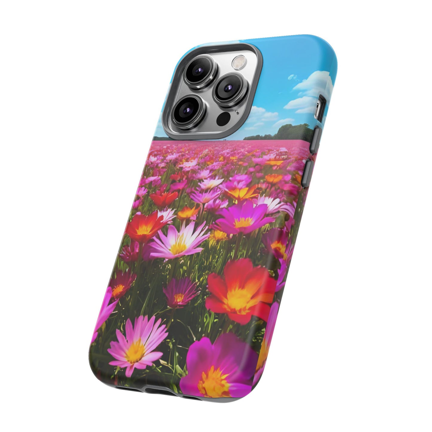 Flower Field Tough Phone Case - Wildflower Meadow Print, Colorful Nature Aesthetic, Compatible with iPhone, Galaxy, and Google Phones