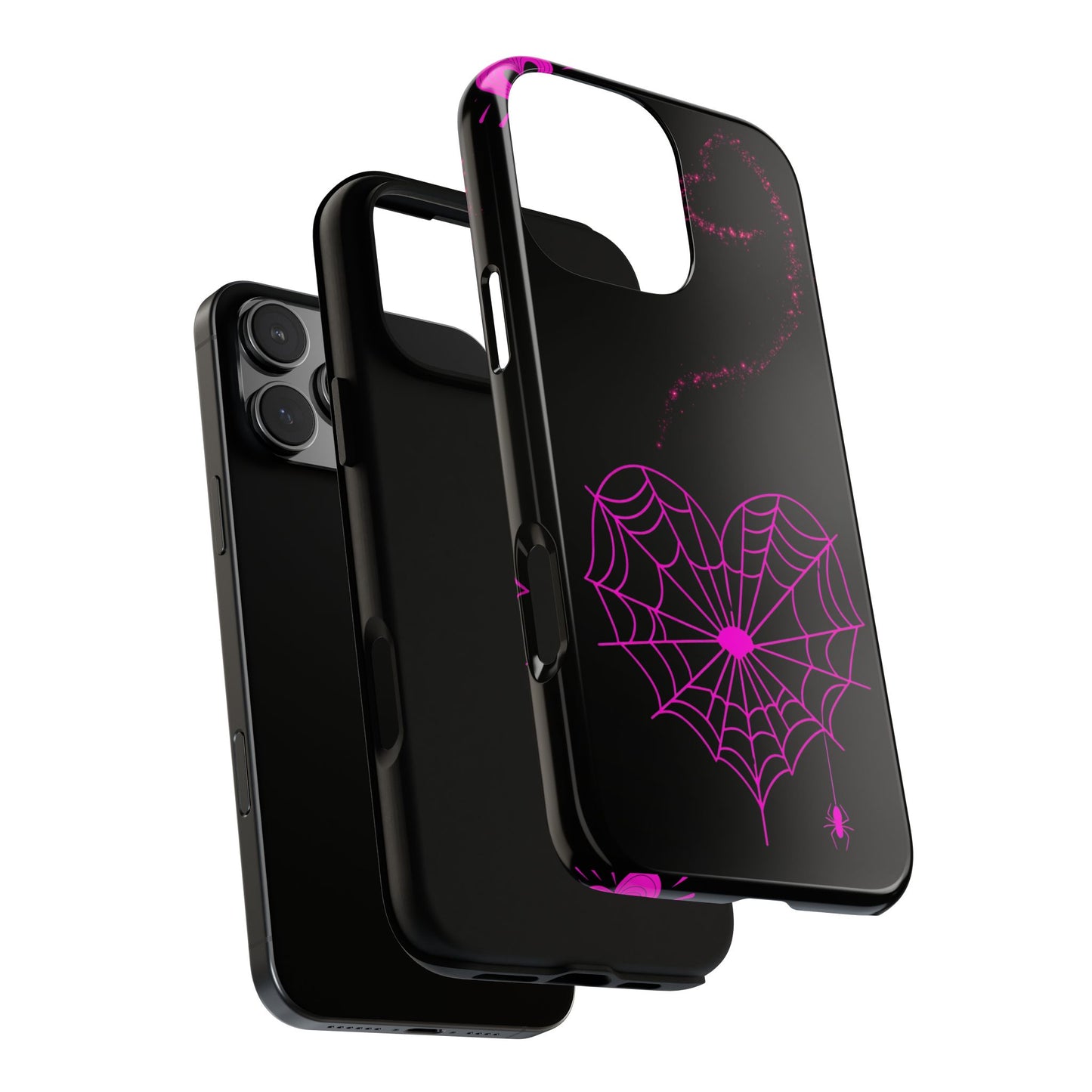 Pink Heart Web Tough Phone Case, Coquette Halloween Aesthetic, Creepy Spider Love Design, Compatible with iPhone, Galaxy, and Google Phones