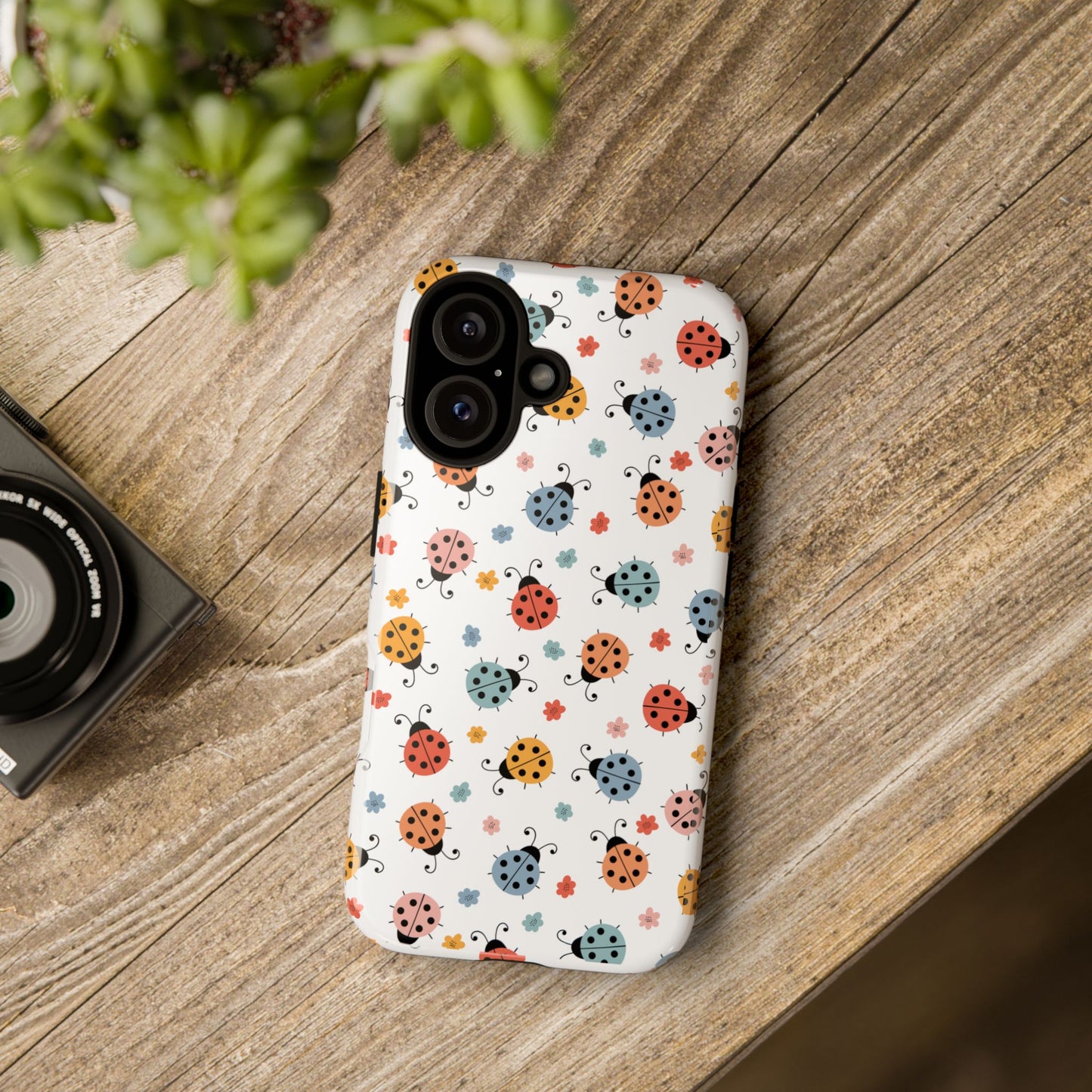 Ladybug Tough Phone Case - Cute Insect Aesthetic, Nature-Inspired Pattern Art, Compatible with iPhone, Galaxy, and Google Phones