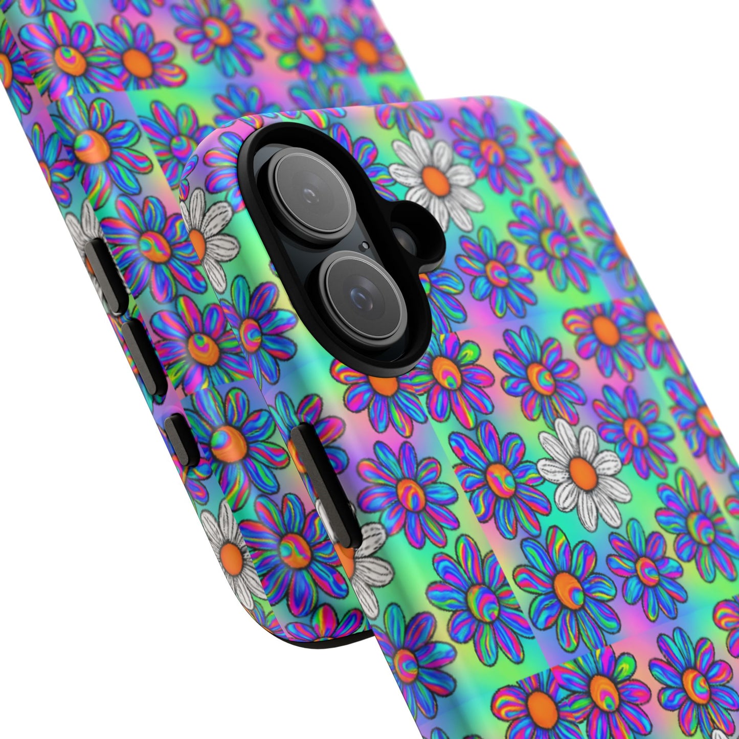Trippy Daisy Tough Phone Case - Psychedelic Floral Aesthetic, Colorful Groovy Design, Compatible with iPhone, Galaxy, and Google Phones