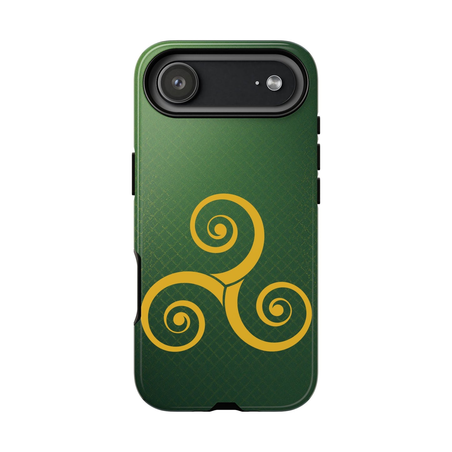 Gold Triskelion Tough Phone Case Celtic Spiral Irish Symbol Emerald Green Compatible with iPhone 17 16 15 14 13 Galaxy Google