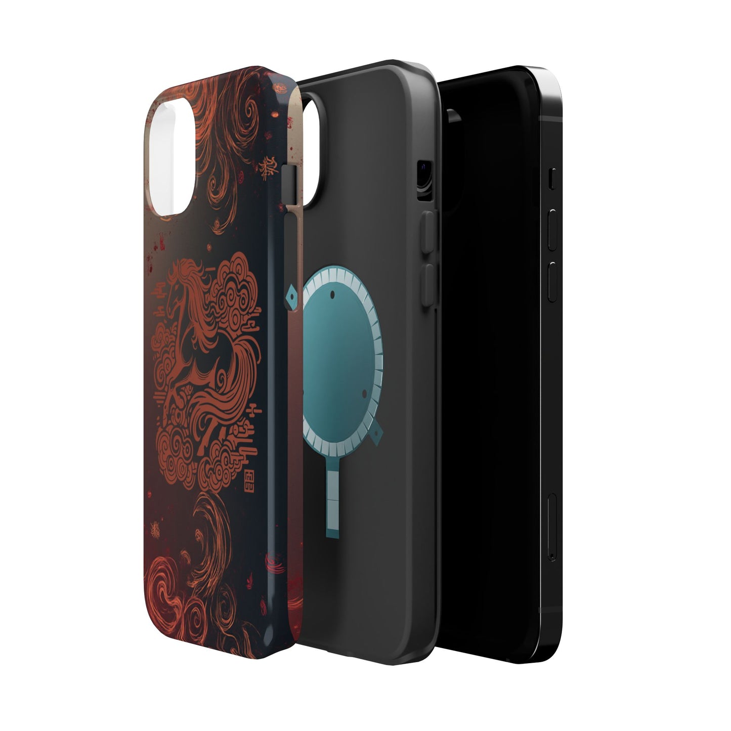 Year of the Horse Floral Art Magnetic Phone Case, Chinese Zodiac 2026 Design, compatible with iPhone 17 16 15 14 13