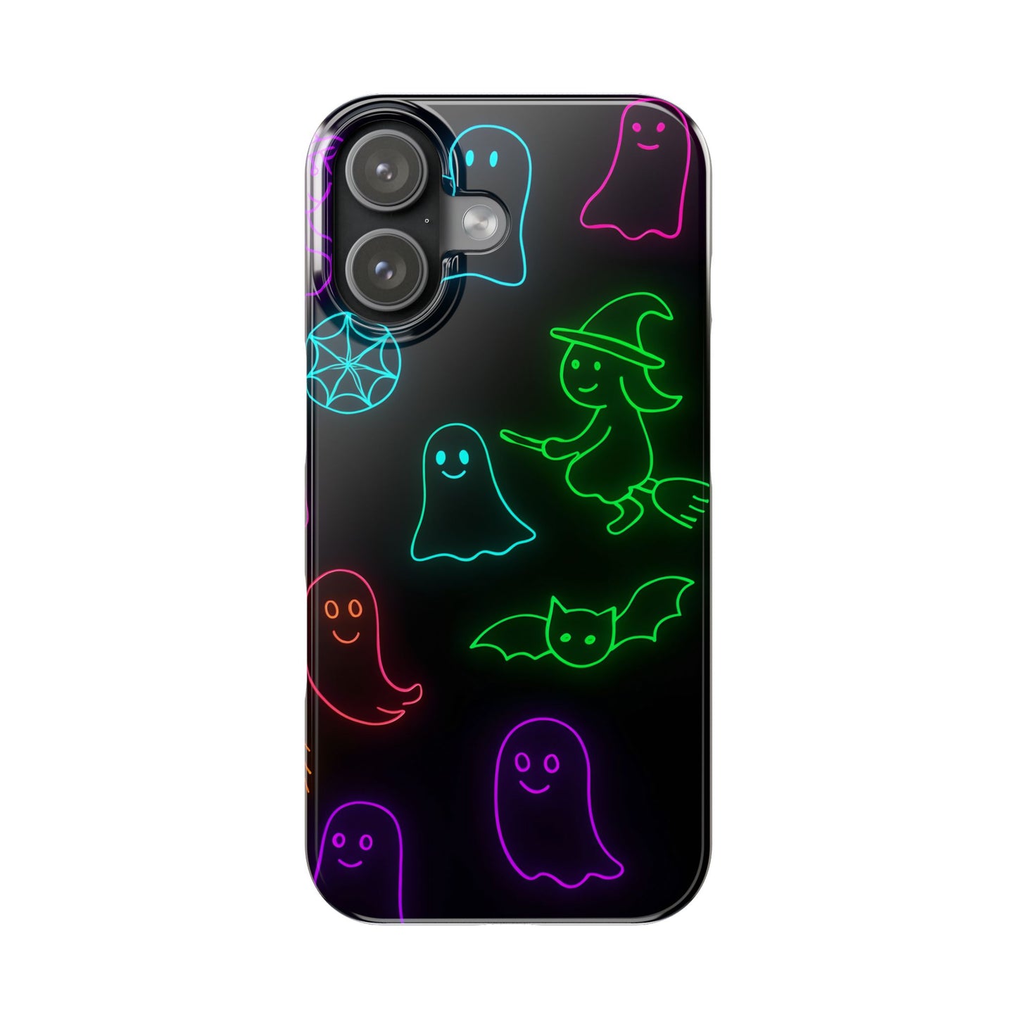 Neon Halloween Phone Case, Cute Ghost Witch Aesthetic Slim Phone Case, Compatible with iPhone, Galaxy, Google