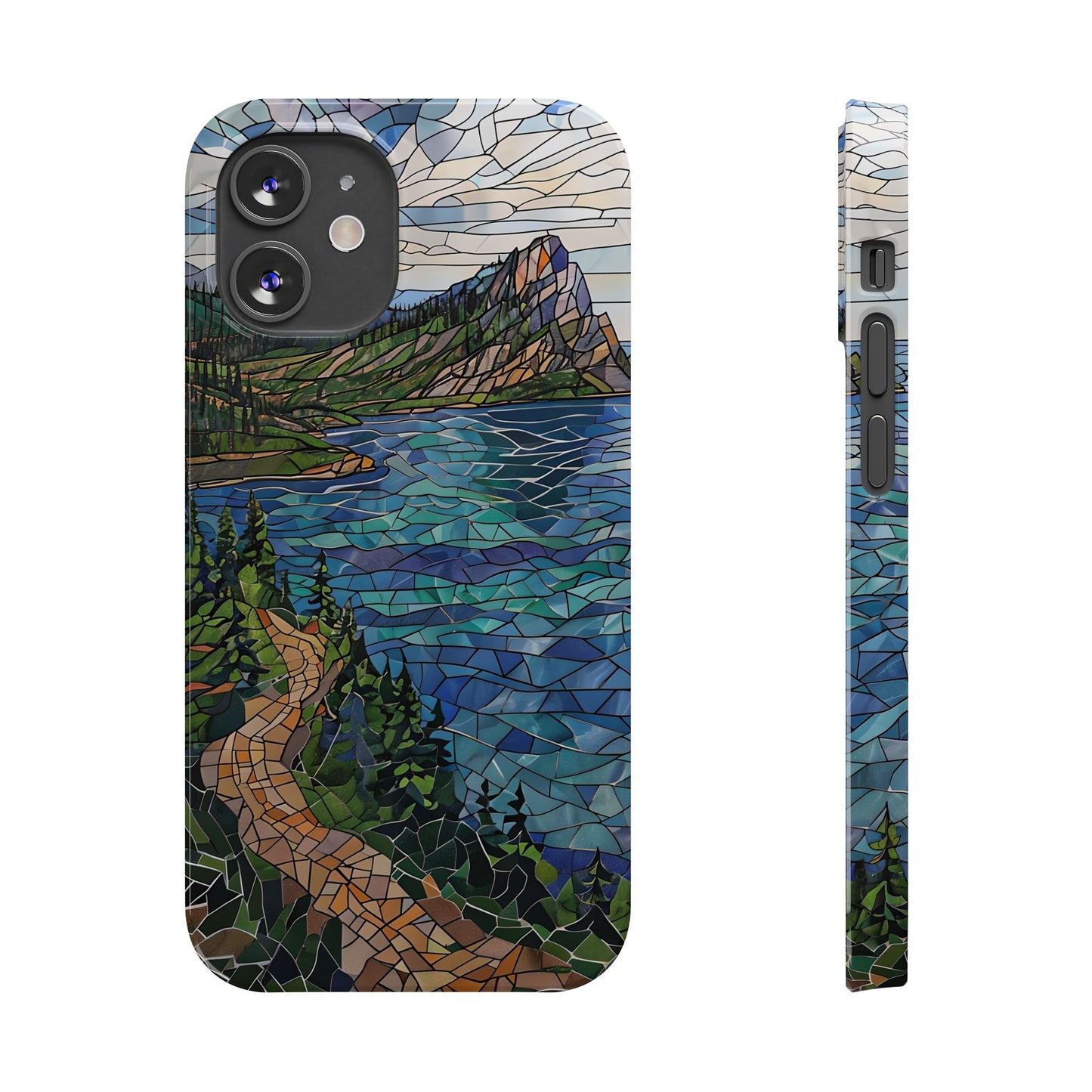 Isle Royale Mosaic Slim Phone Case, Remote Island Wilderness Art, Great Lakes Nature Aesthetic, Eco-Friendly Phone Accessory