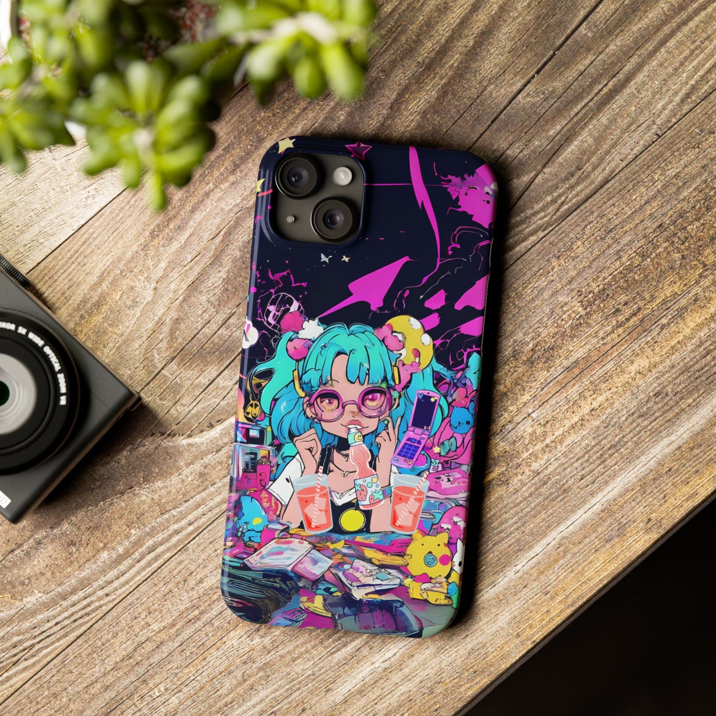 2K Anime Girl Slim Phone Case - Kawaii Vaporwave Style, Cute Maximalist Aesthetic, Cute Phone Covers, Unique Gifts for Teens