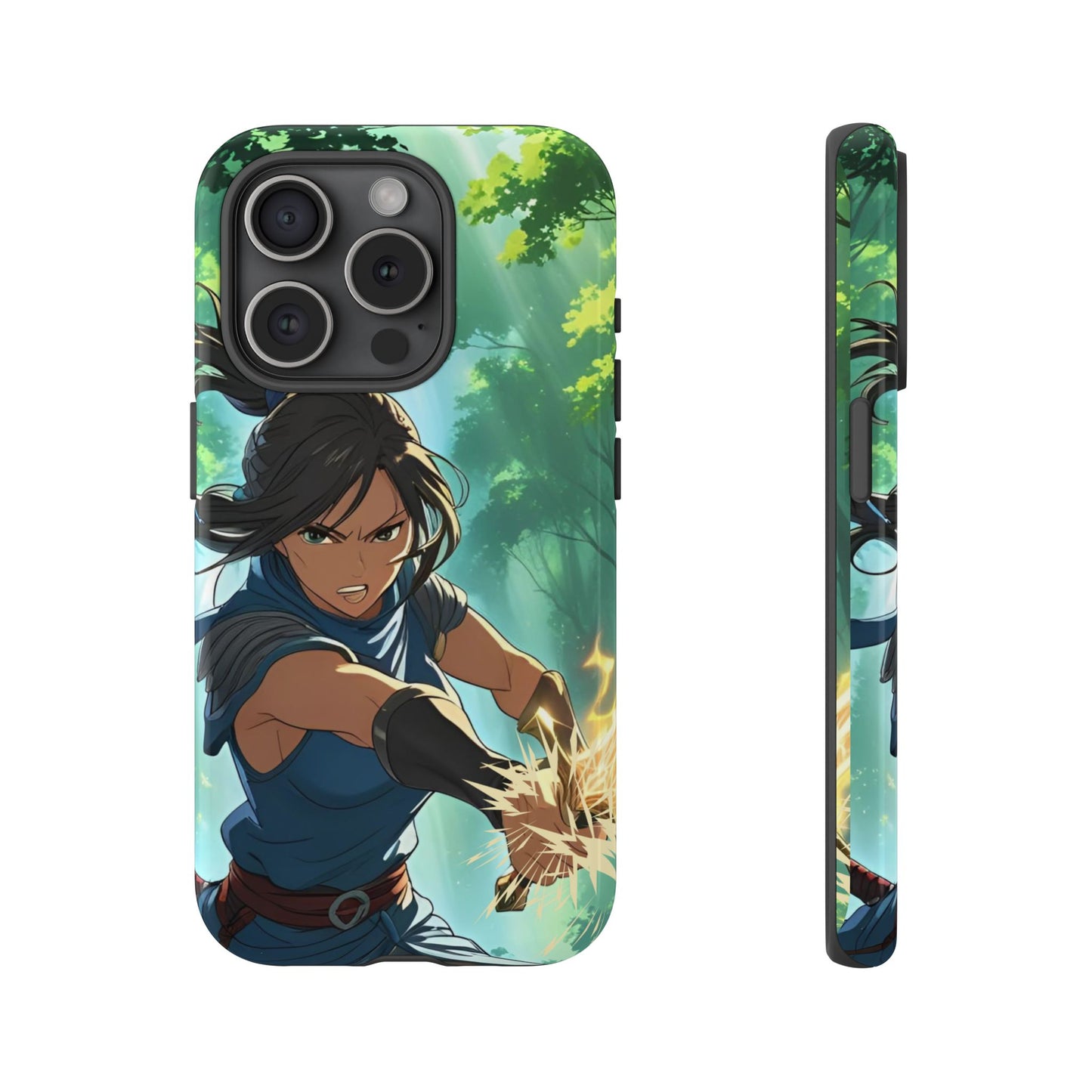 Anime Warrior Girl Tough Phone Case - Japanese Action Aesthetic, Fierce Heroine Design, Compatible with iPhone, Galaxy, and Google Phones