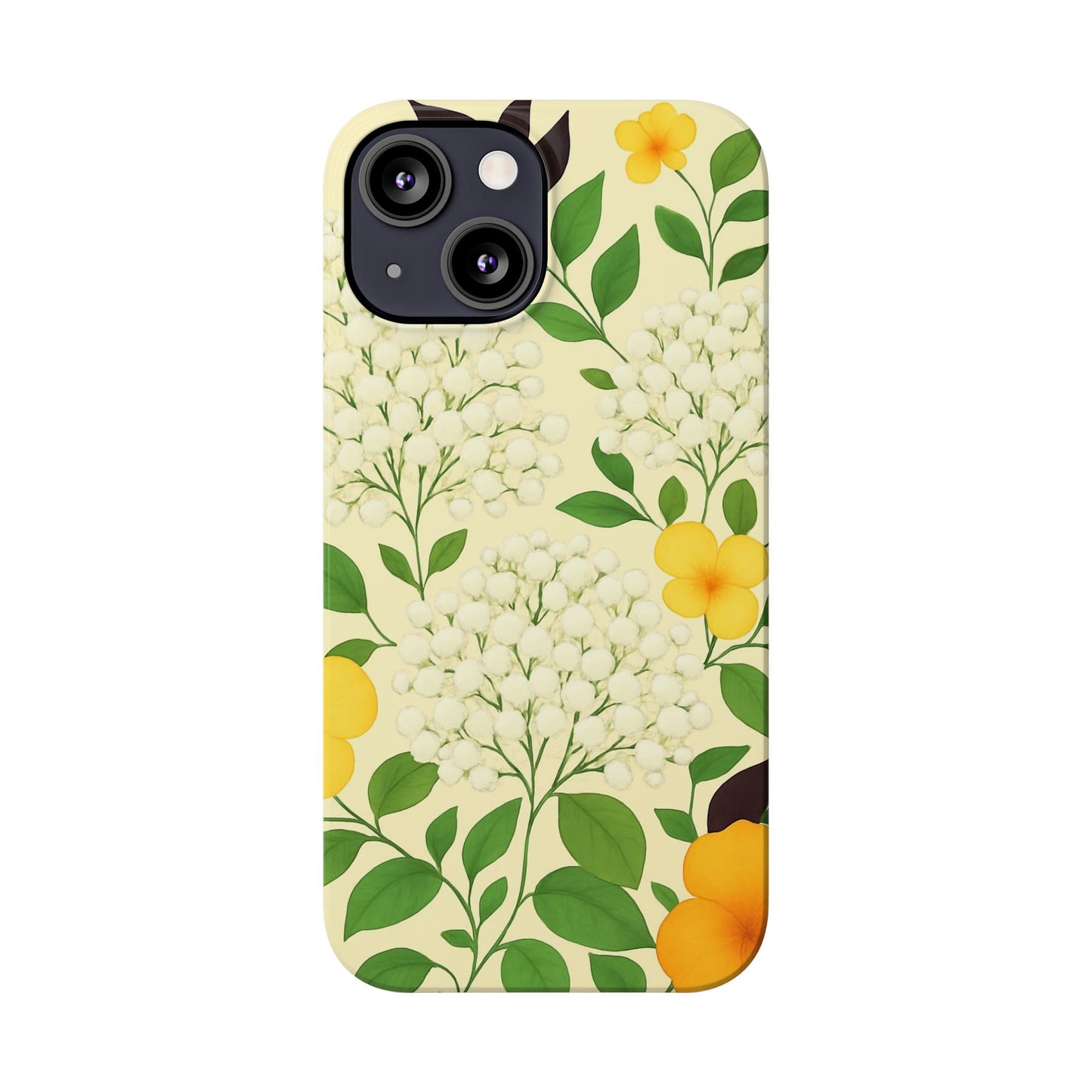 Delicate Floral Print Phone Case, Autumn Botanical Slim Phone Case, Aesthetic Flower Phone Cover Compatible with iPhone, Galaxy, Google